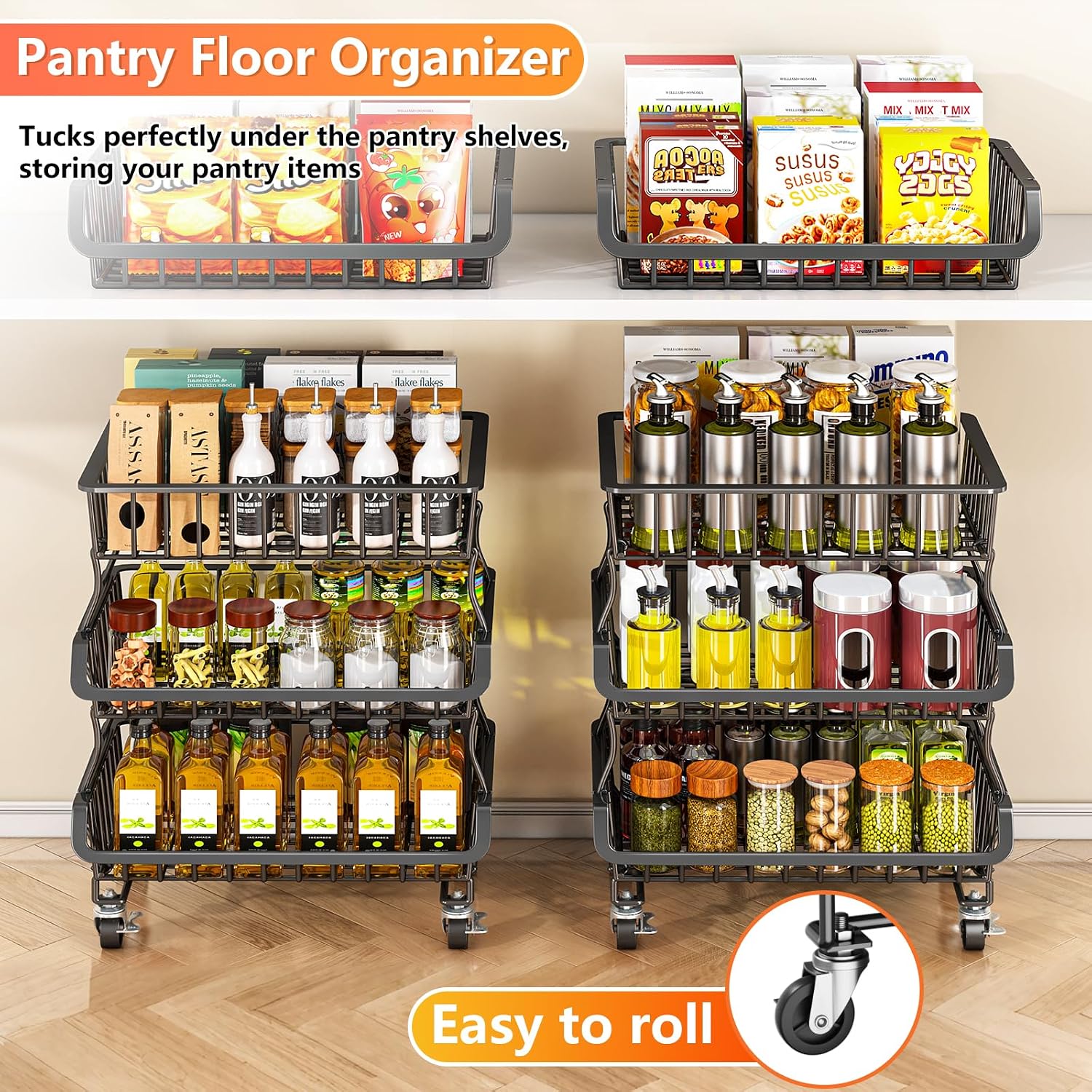 Detalle 2 de Gsiekare Rolling Pantry Organizer 3-Tier