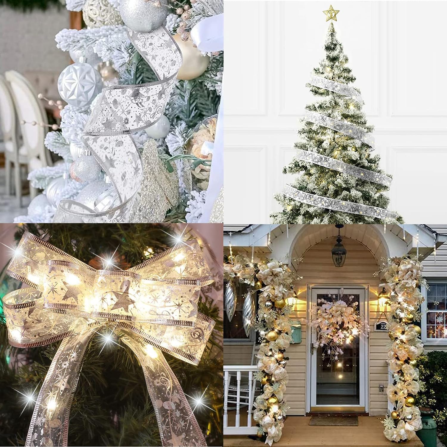 Detalle 2 de Fuanxo Christmas Tree Ribbon Fairy Lights, 6 m, Silver, 60 Warm-White LEDs