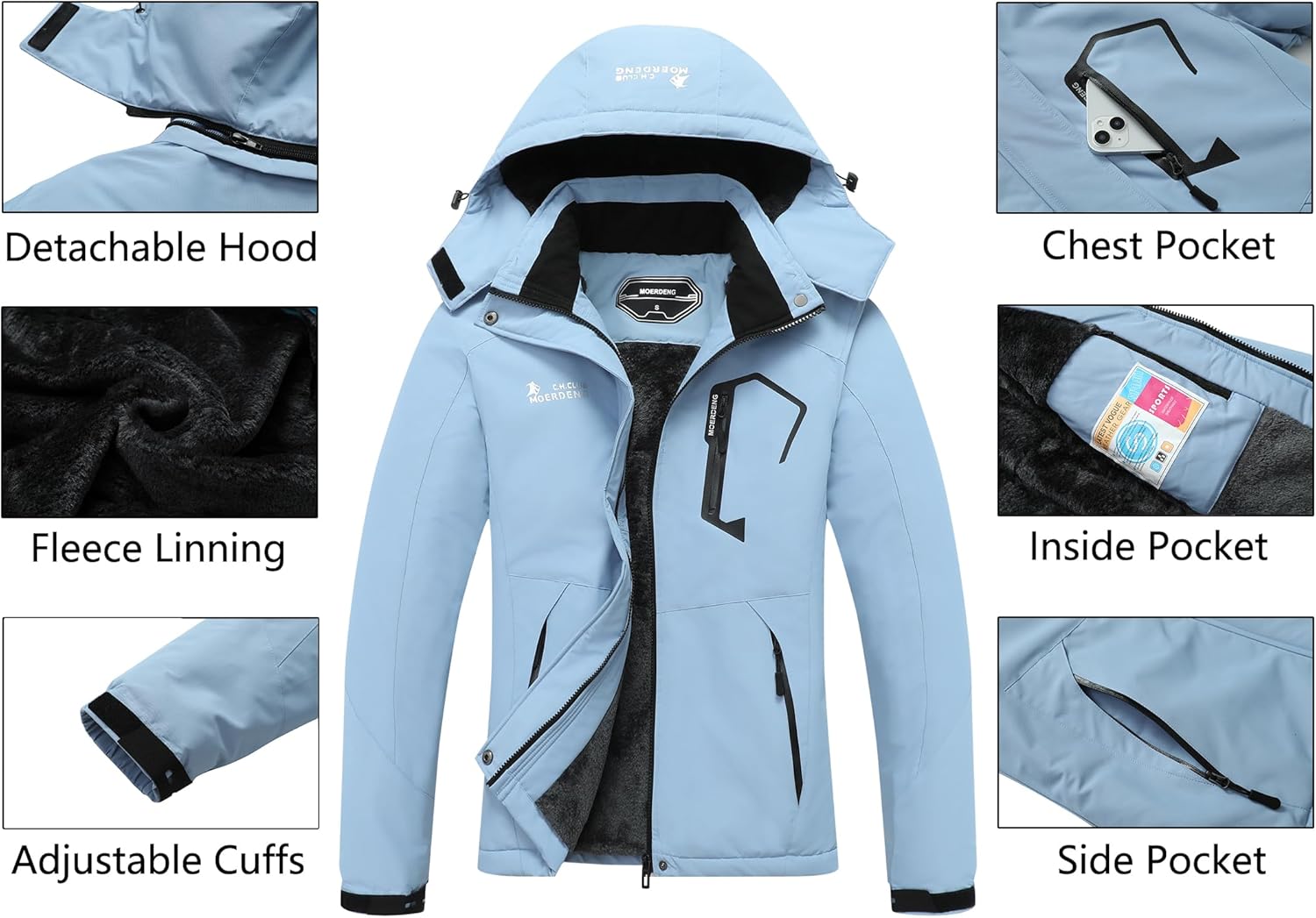 Detalle 2 de MOERDENG Women's Waterproof Ski Jacket