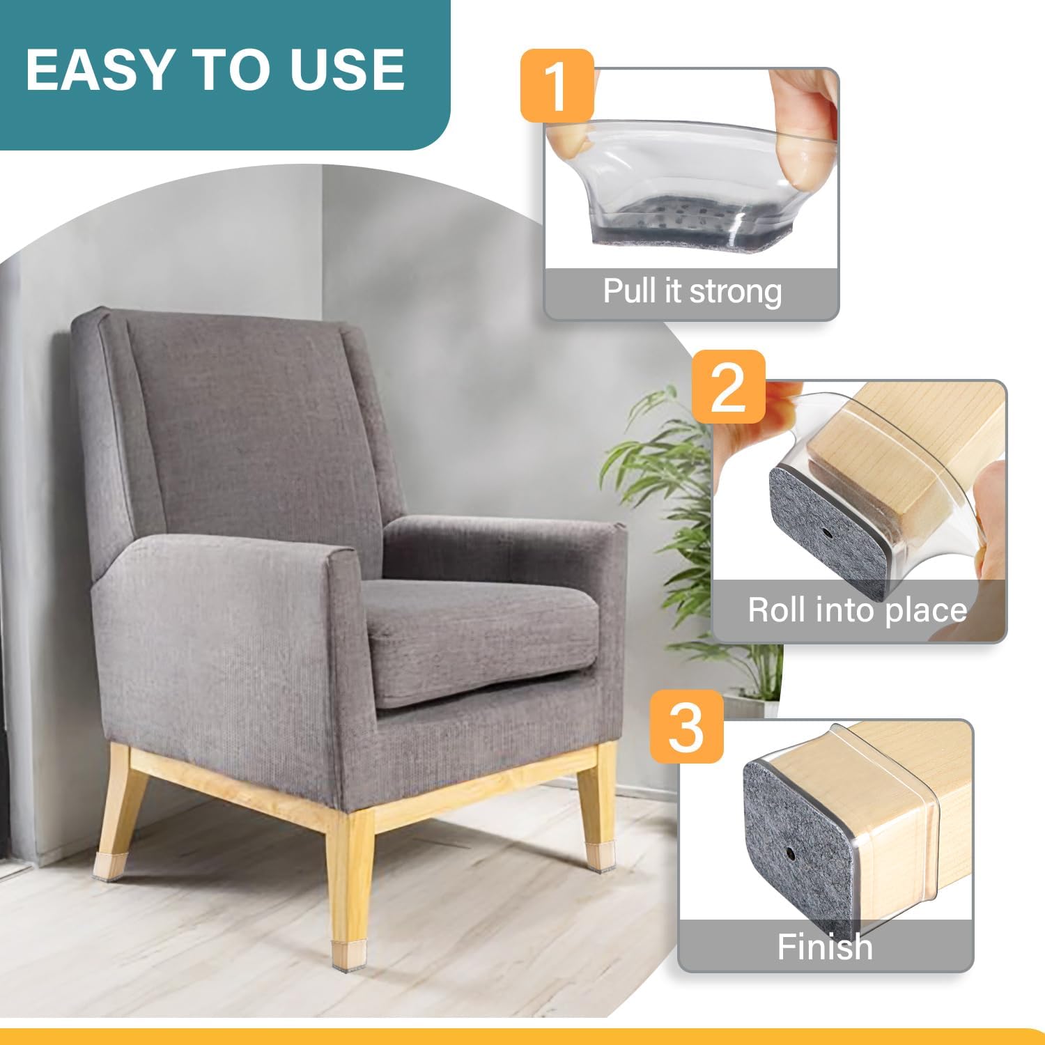 Thumbnail 3 de 24 Pcs Rectangular Silicone Felt Chair Leg Protectors for Hard Floors (L 28–38mm, W 19–25mm)