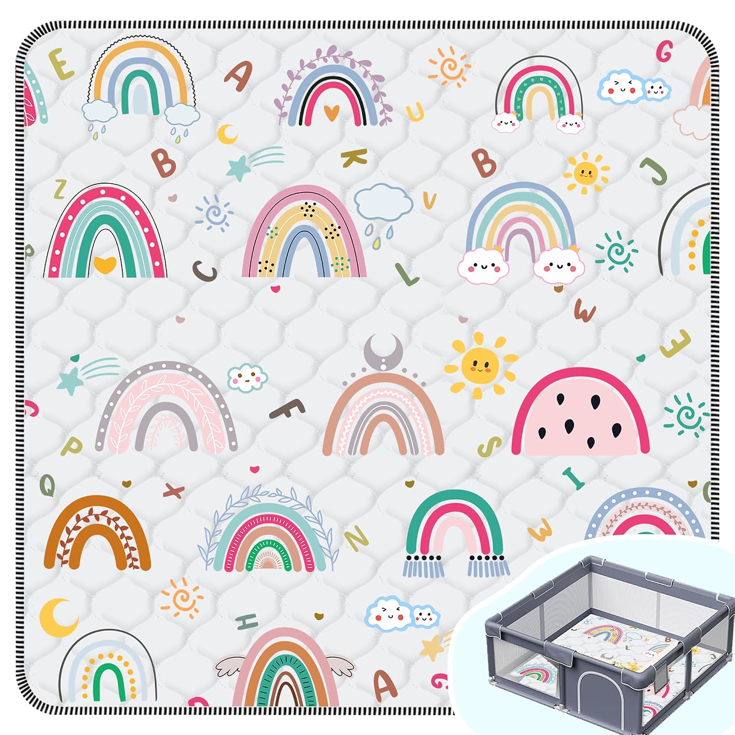 Detalle de FUGWU 50 x 50 Inch Rainbow Baby Play Mat, Foldable and Machine Washable
