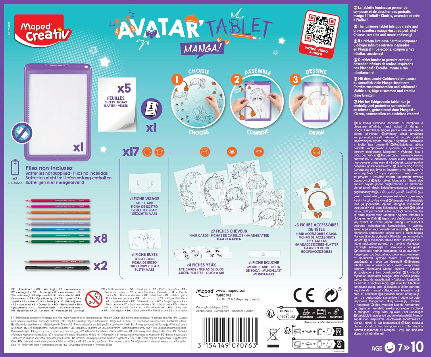 Detalle de Maped Creativ Avatar'Tablet Manga - Tavoletta luminosa per creare ritratti Manga infinito, kit completo per ragazzi dai 7 anni