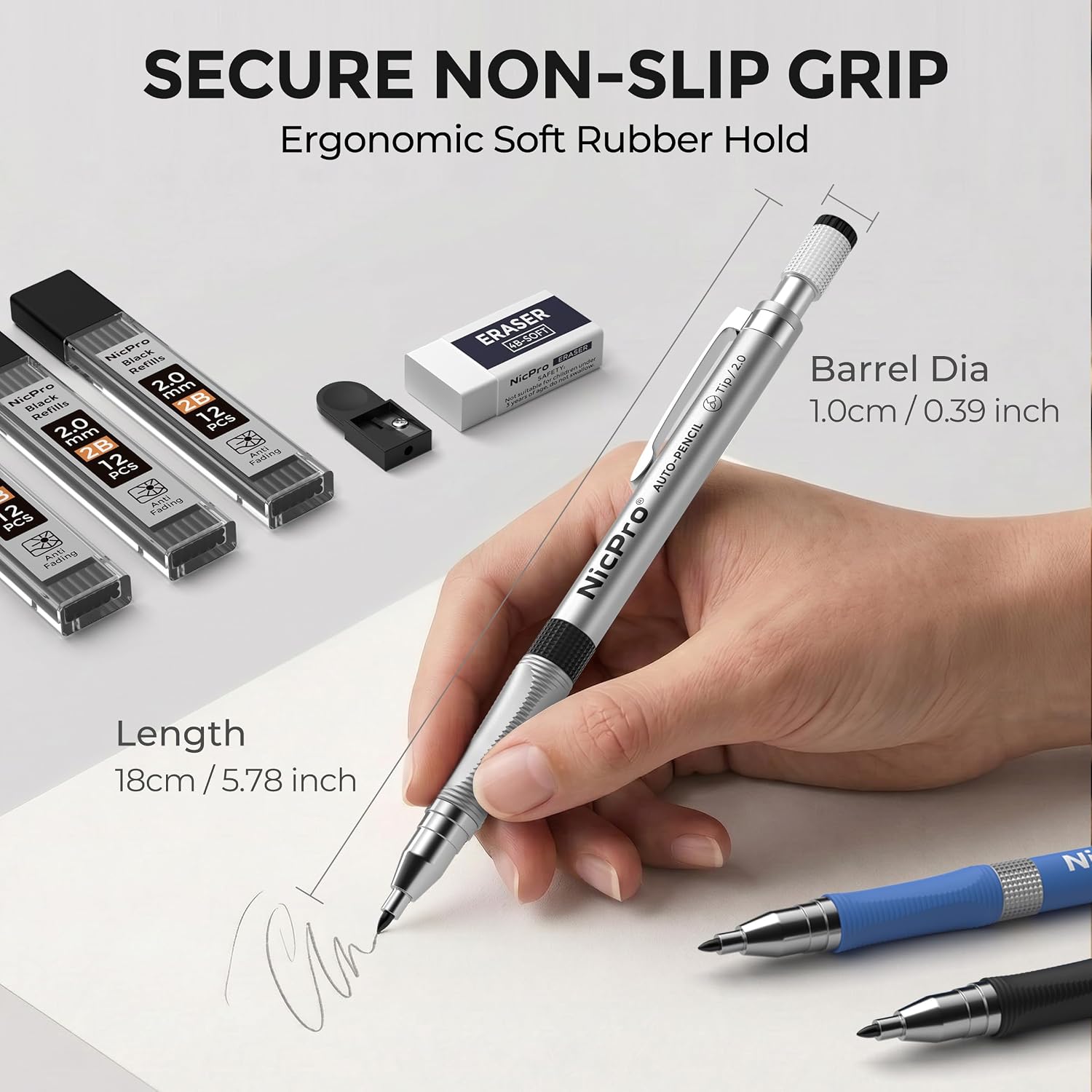 Detalle de Nicpro 2mm Mechanical Pencil Set – 3 PCS ✏