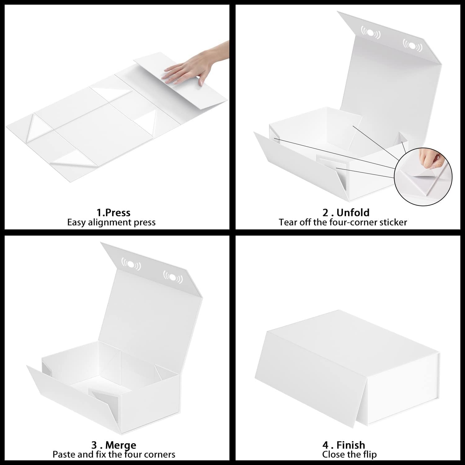 Thumbnail 3 de eascity 1 Pack Rectangle Gift Boxes (24 x 15 x 7.6 cm) with Magnetic Lids – Collapsible White Present Boxes