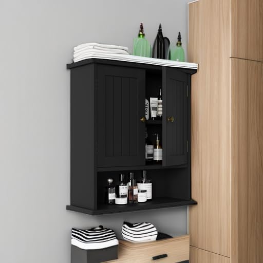 Thumbnail 5 de Smuxee SM-WC002 Black Wall-Mounted Bathroom Cabinet with Adjustable Shelves