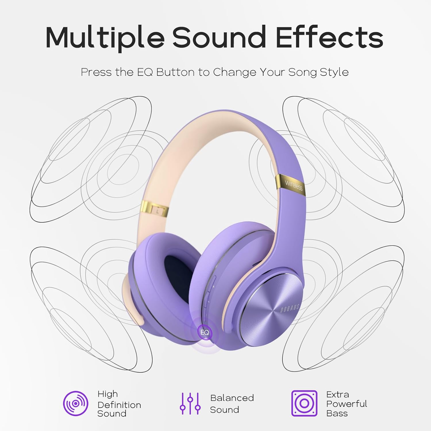 Thumbnail 3 de DOQAUS Bluetooth Headphones Over Ear with 90H Playtime — 5.3 BT, 3 EQ Modes, Foldable & Mic (Purple)
