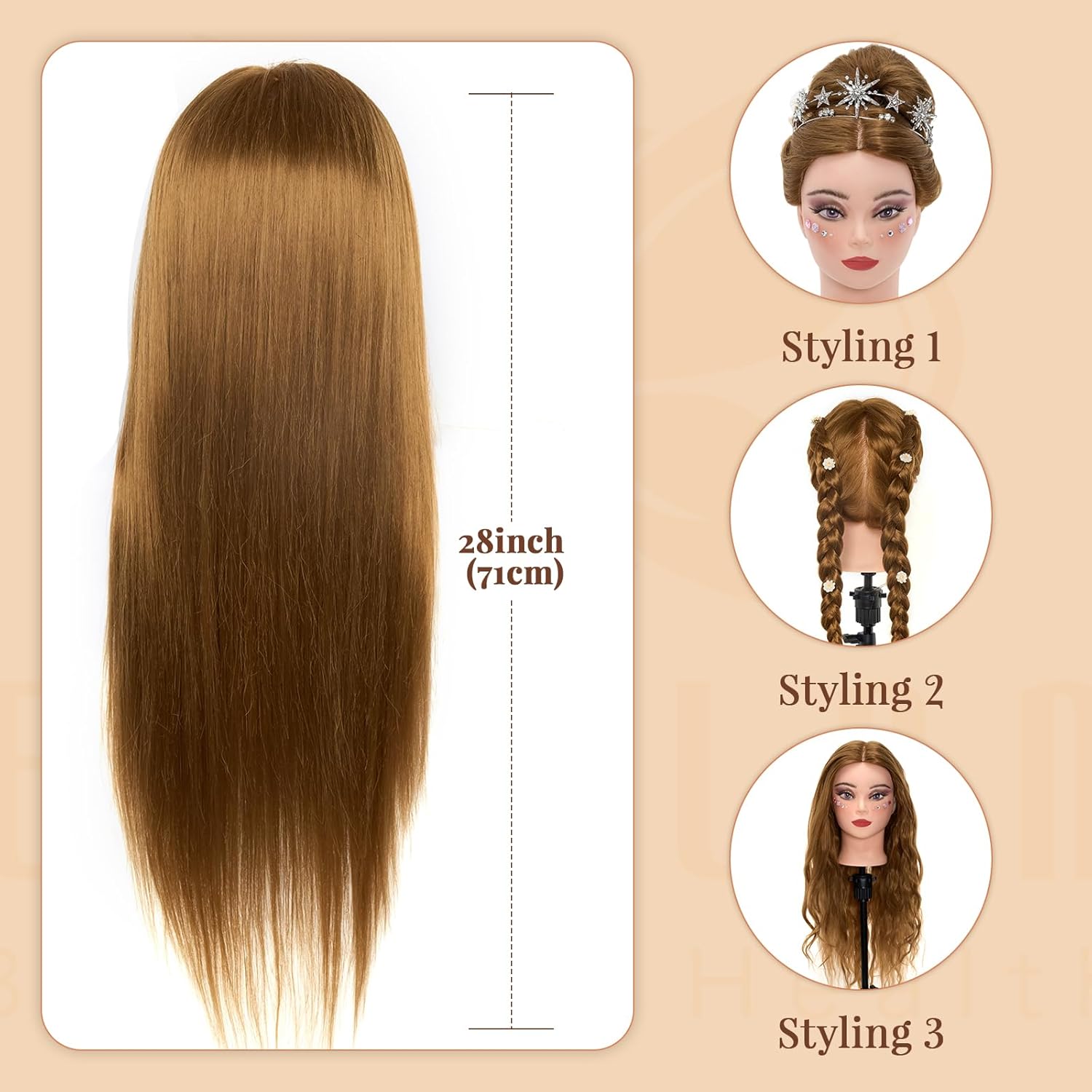 Thumbnail 5 de Neverland Beauty & Health Trainingskopf 71 cm mit 60% Echthaar – Friseur-Mannequin-Kopf inkl. Tischklemme und Werkzeug-Set