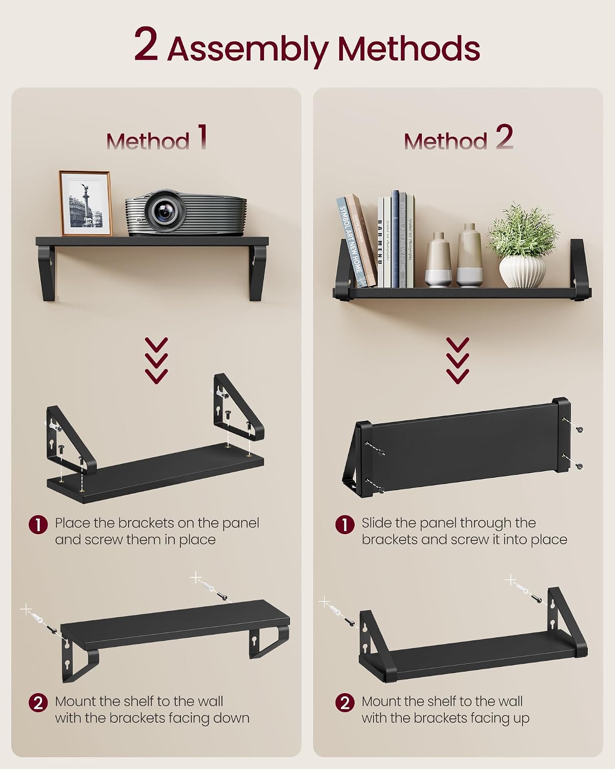 Detalle de VASAGLE LWS033B10 Floating Wall Shelves, Set of 3, 30/35/40 cm, Ink Black