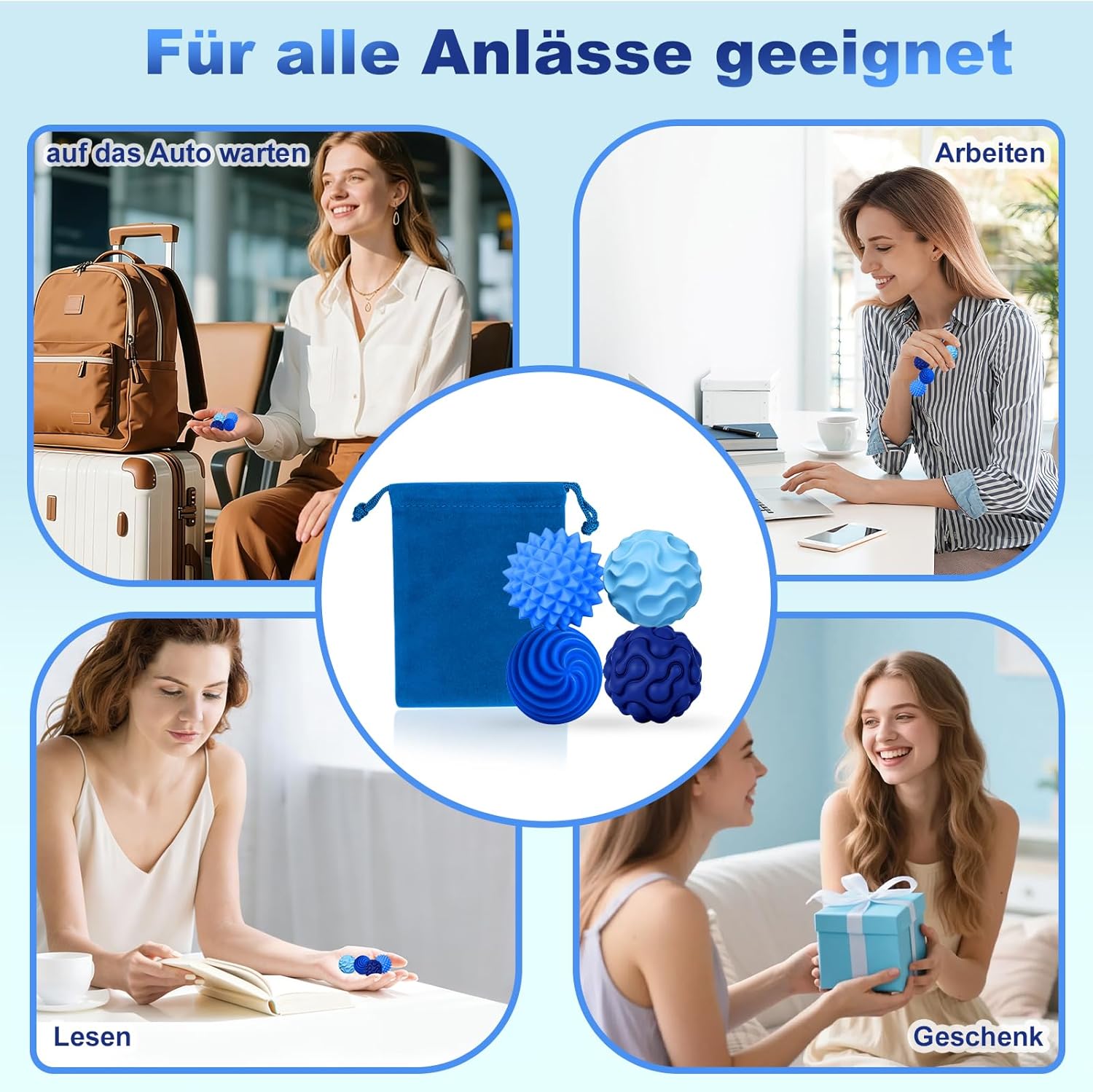 Thumbnail 6 de Pipoobear magnetische Fidget Toys – 4 Silikon-Magnetkugeln (mittelgroß, blau) zum Stressabbau