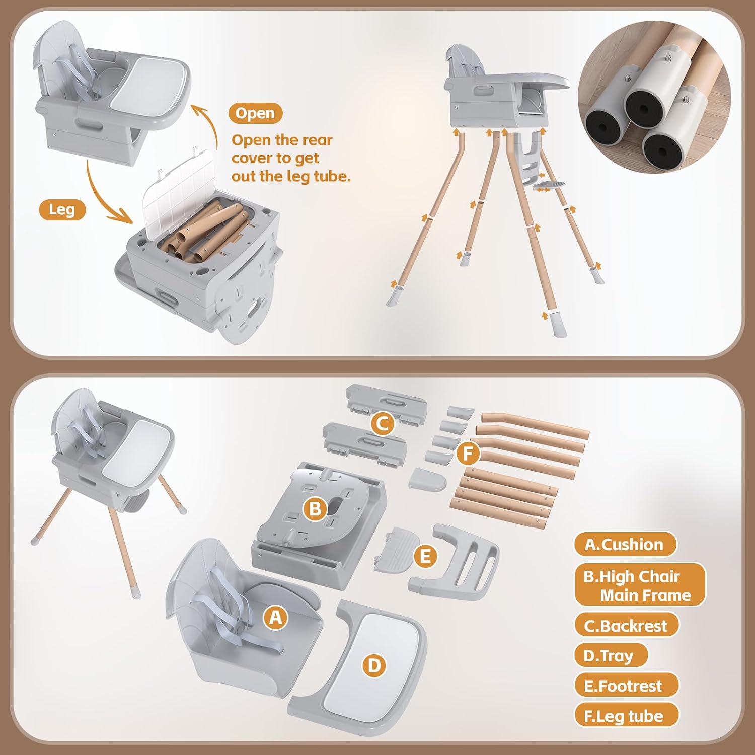 Detalle 2 de EverKiddo Convertible High Chair, 4 Modes, Foldable, Adjustable Tray and Footrest
