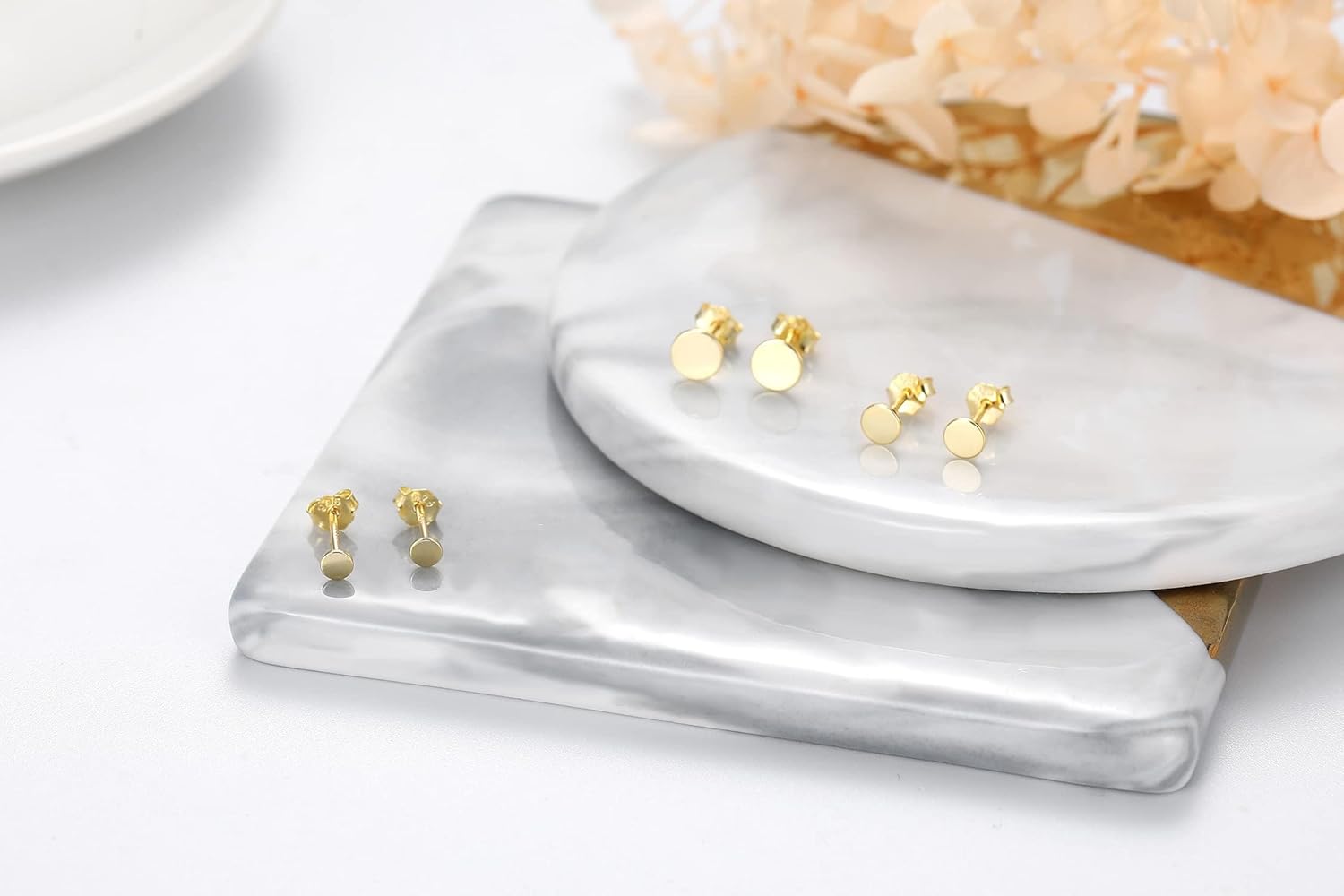 Detalle 2 de MASOP Sterling Silber Ohrring Set 3/4/5 mm – Rundstecker aus 925er Silber, Goldüberzug
