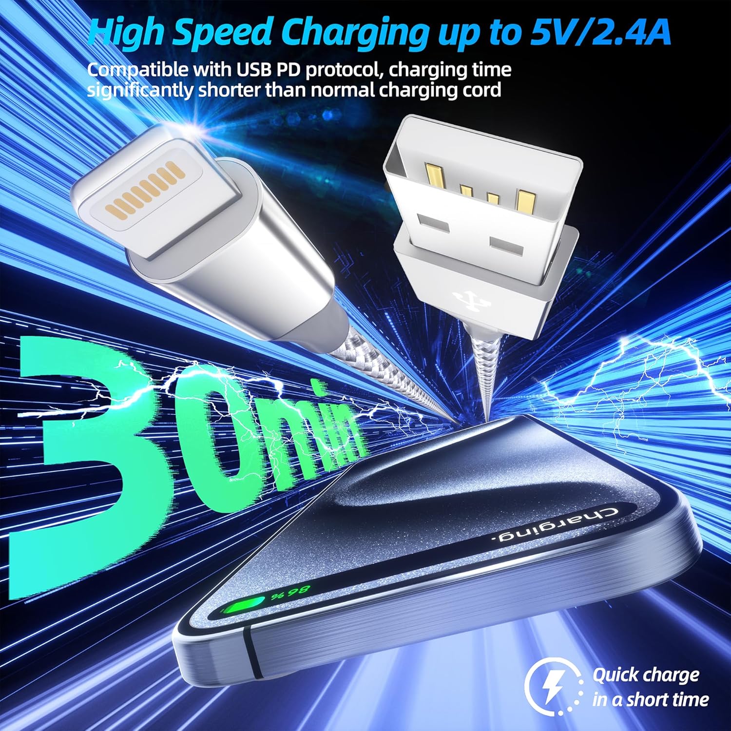 Thumbnail 1 de Bkayp iPhone Charger 3pack 10FT