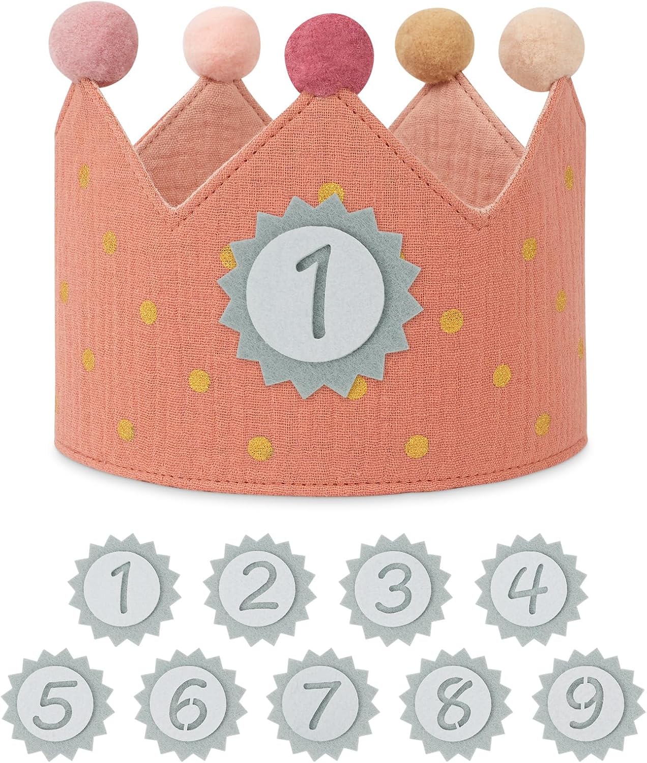 Detalle de URAQT Corona Cumpleaños para Infantil con Números Intercambiables (1–9) y Ajuste Personalizable