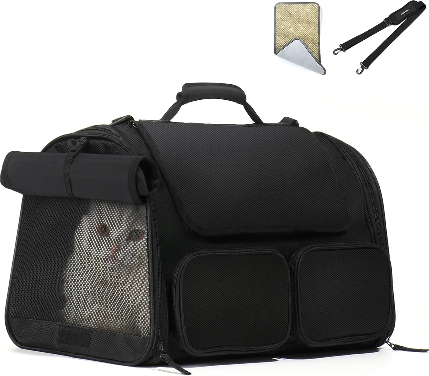 FUKUMARU Sac de transport pliable pour chien et chat jusqu’à 20 kg, noir (approuvé compagnies aériennes)