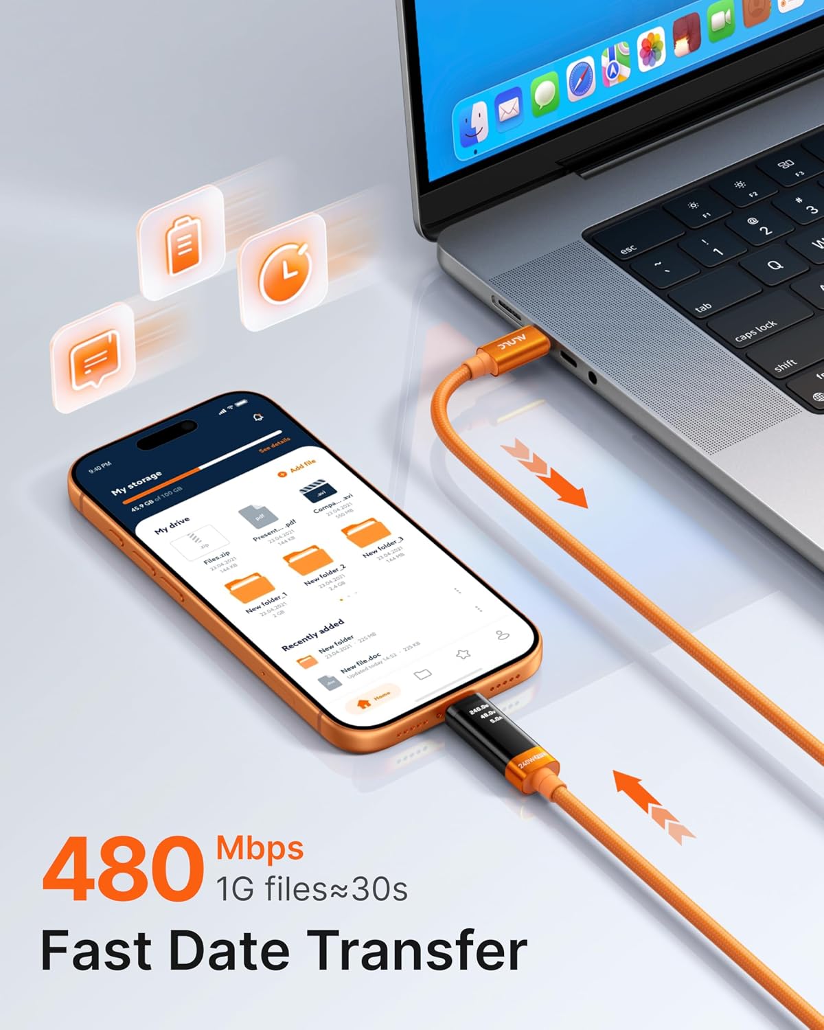 Thumbnail 6 de VRURC 240W USB-C to USB-C Cable with LED Display: Fast PD Charging and Ultra-Durability