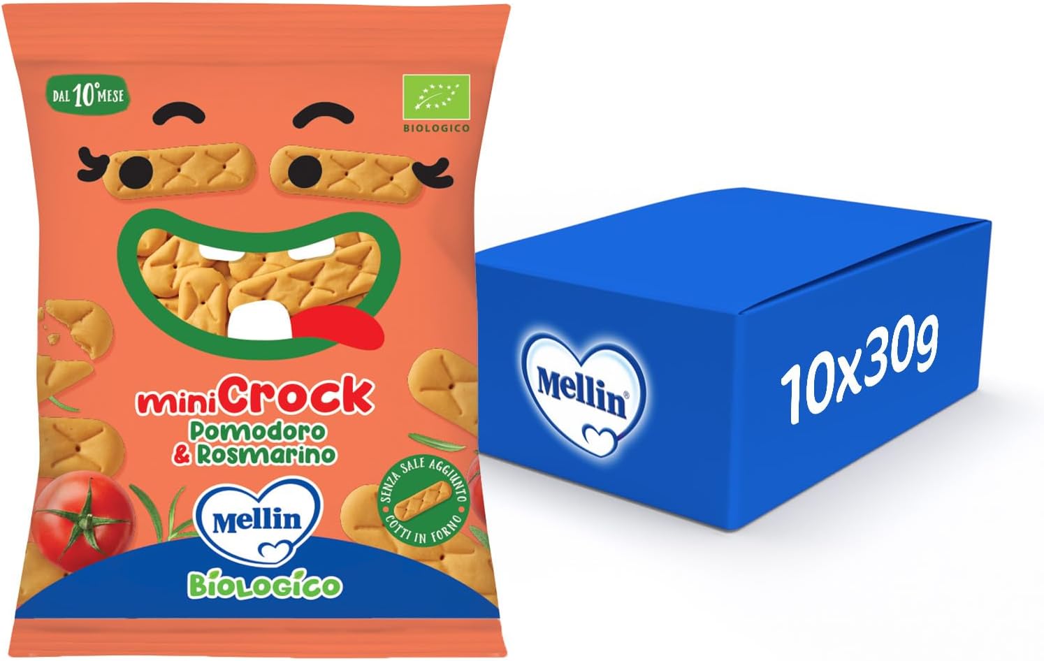 Detalle de Mellin MiniCrock Pomodoro e Rosmarino – Snack biologico per bambini dai 10 mesi (300 g in 10 confezioni da 30 g)