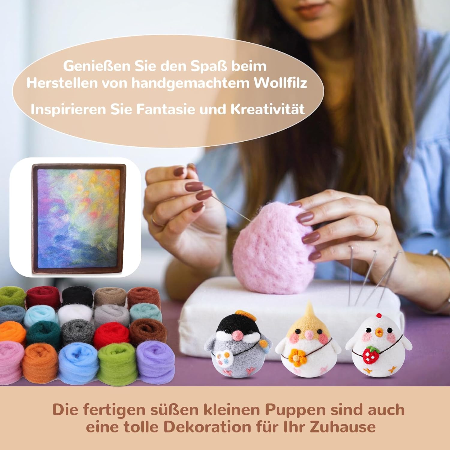 Thumbnail 3 de Reovin Nadelfilzset in 24 Farben – Komplettes Set zum Nadelfilzen mit Aufbewahrungstasche