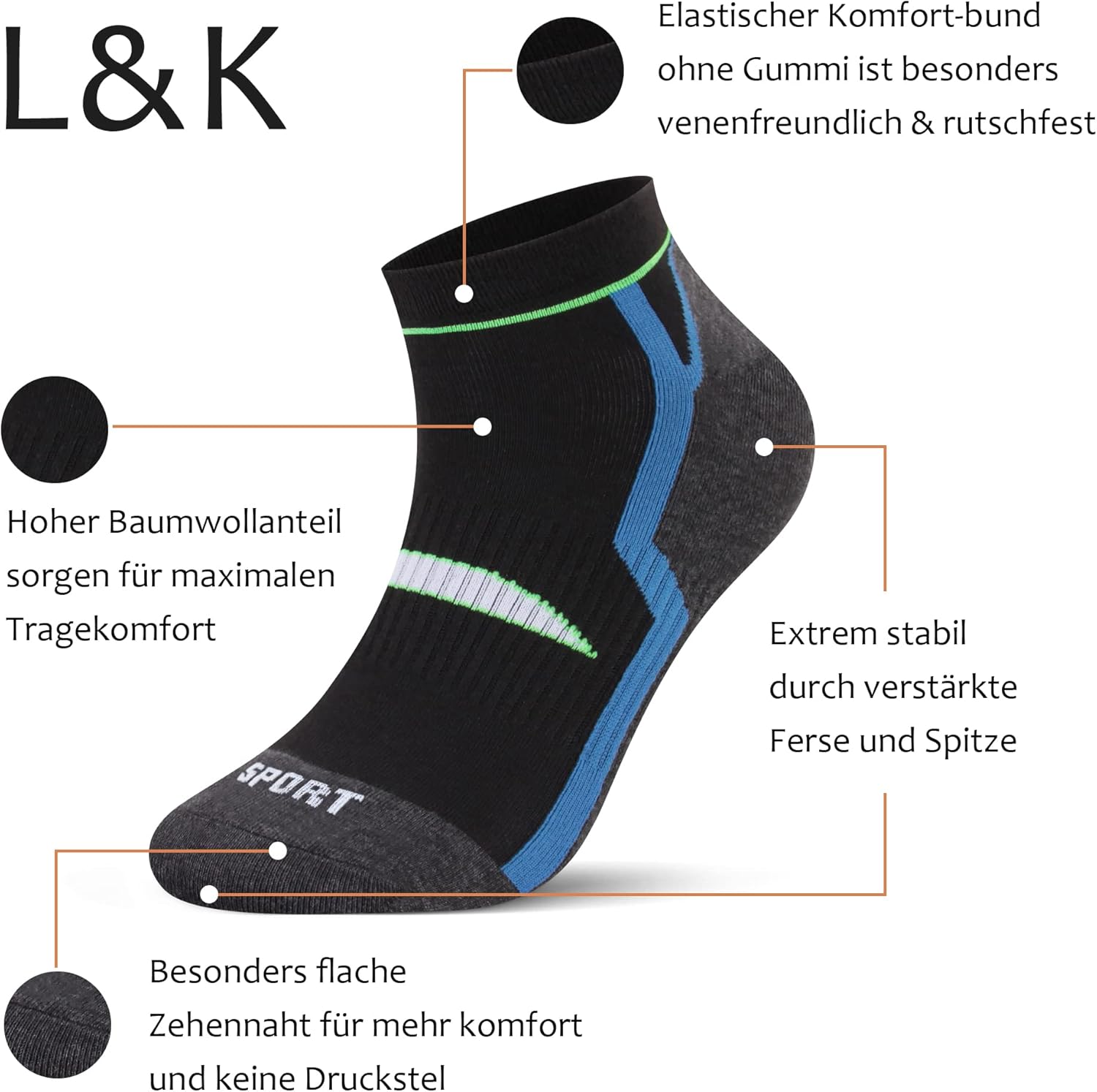 Thumbnail 6 de L&K 12 paia Calze da Uomo sportive – morbide, traspiranti e multicolore per sport e tempo libero