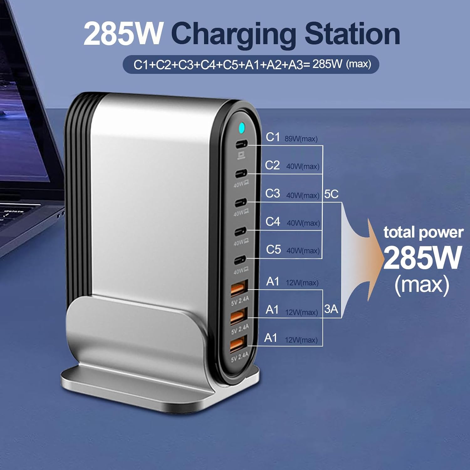 Thumbnail 5 de Cargador rápido USB C: 285W 8-port desktop charging station