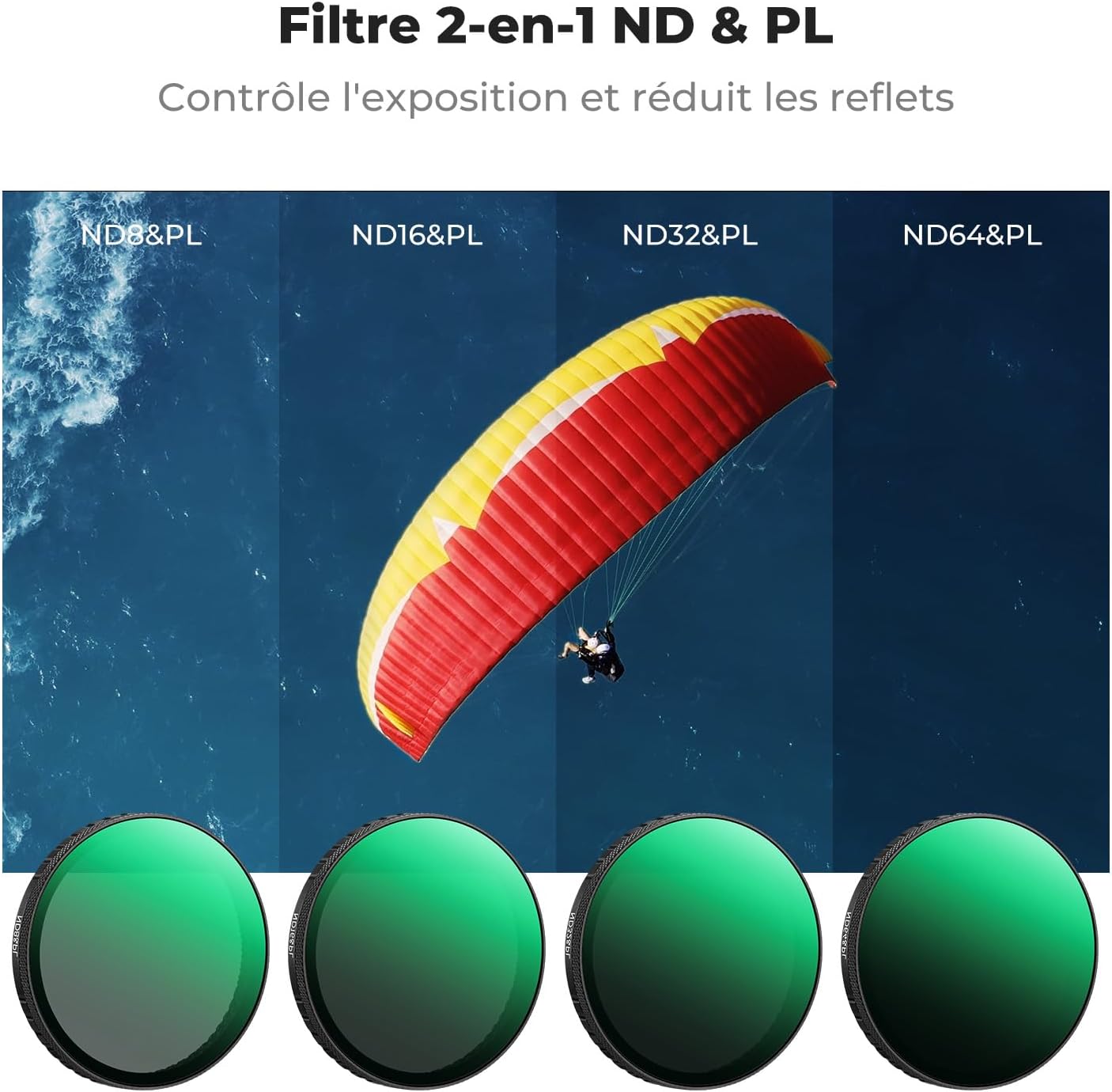 Thumbnail 2 de K&F CONCEPT Kit de 4 filtres Snap-on CPL/ND pour DJI Osmo Action 6 (ND8/PL, ND16/PL, ND32/PL, ND64/PL)