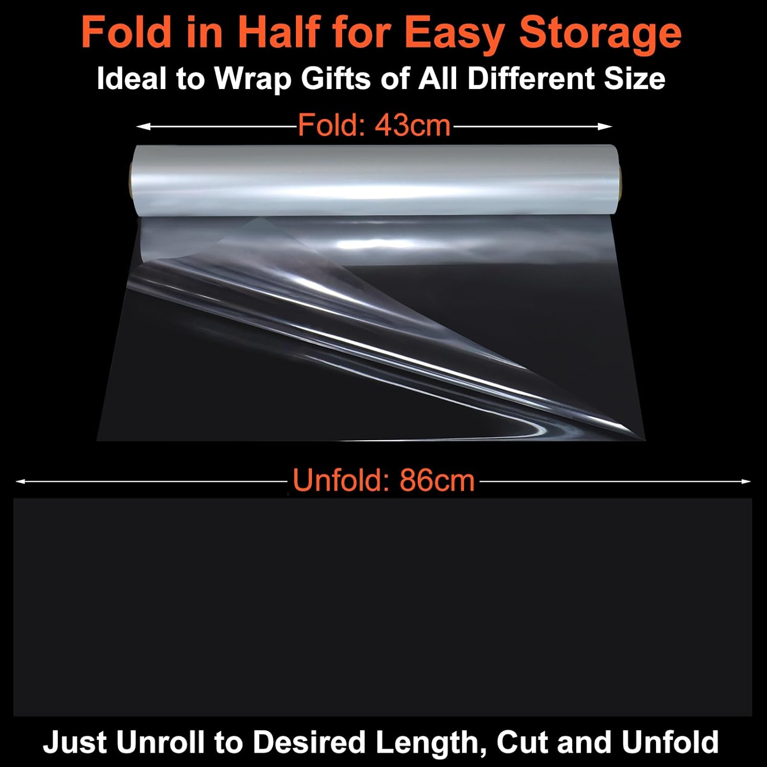 Thumbnail 1 de 86CM x 30M Geschenkfolie Transparent – Klarer Cellophan 3 Mil Dicke