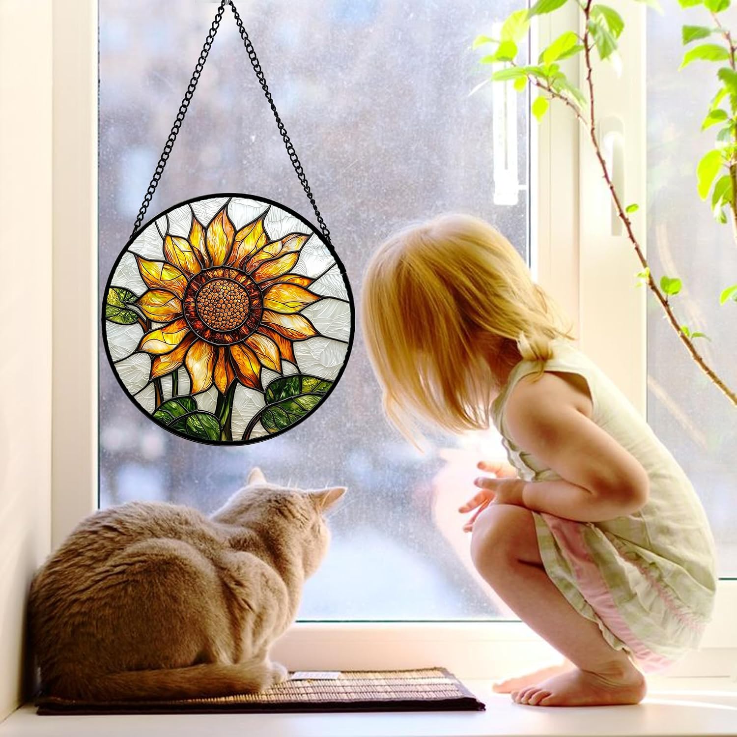 Detalle de DASTOLL 9.8-Inch Sunflower Stained Glass Window Suncatcher