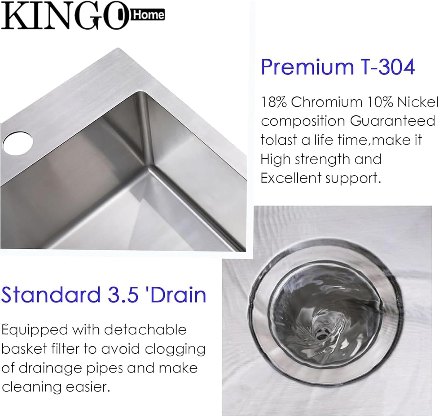Thumbnail 5 de KINGO HOME KH-YJS1515S 15-Inch Drop-In Bar Sink, 16-Gauge Stainless Steel