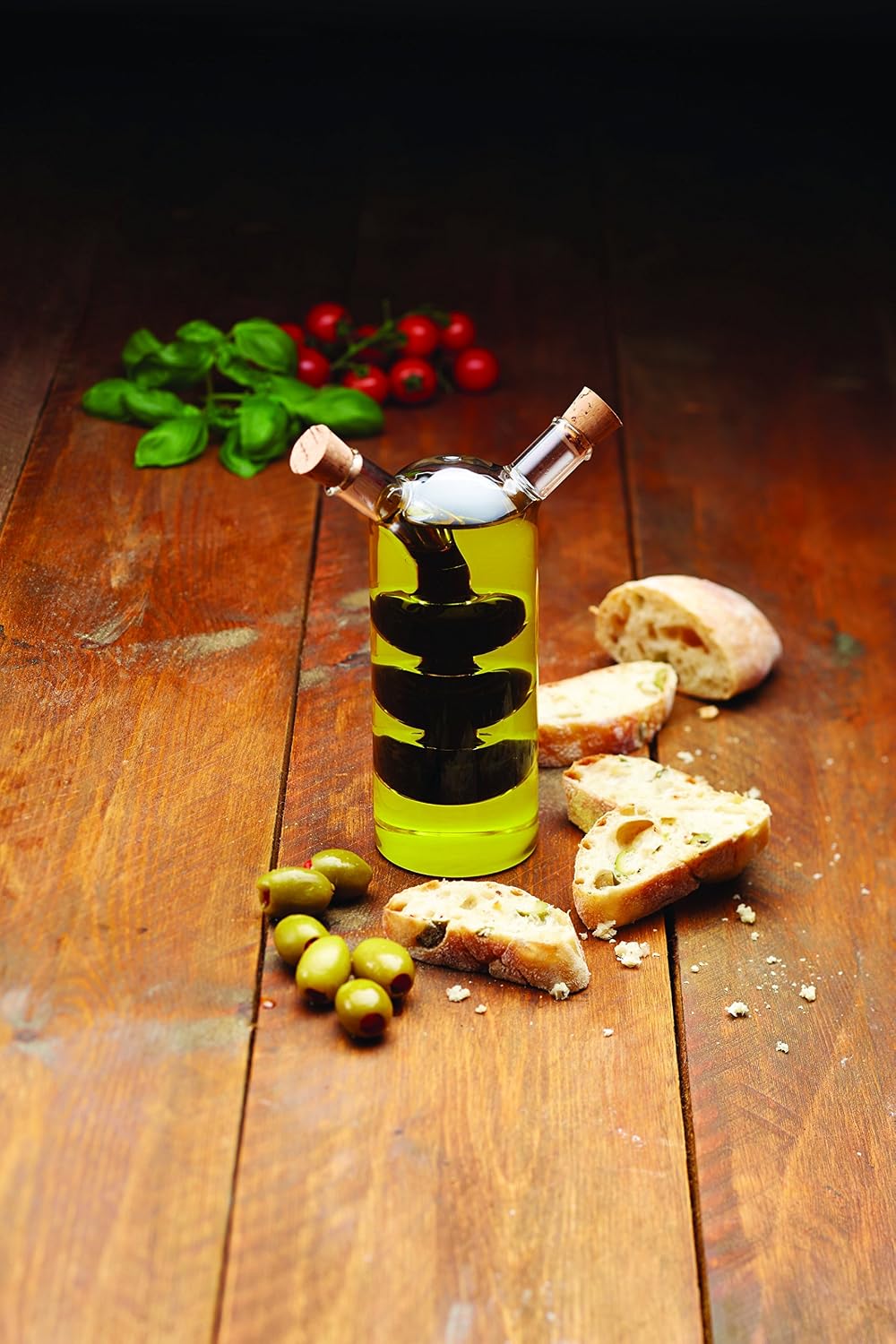 Detalle de KitchenCraft World of Flavours 2-in-1 Glass Oil and Vinegar Dispenser, 100 ml + 300 ml