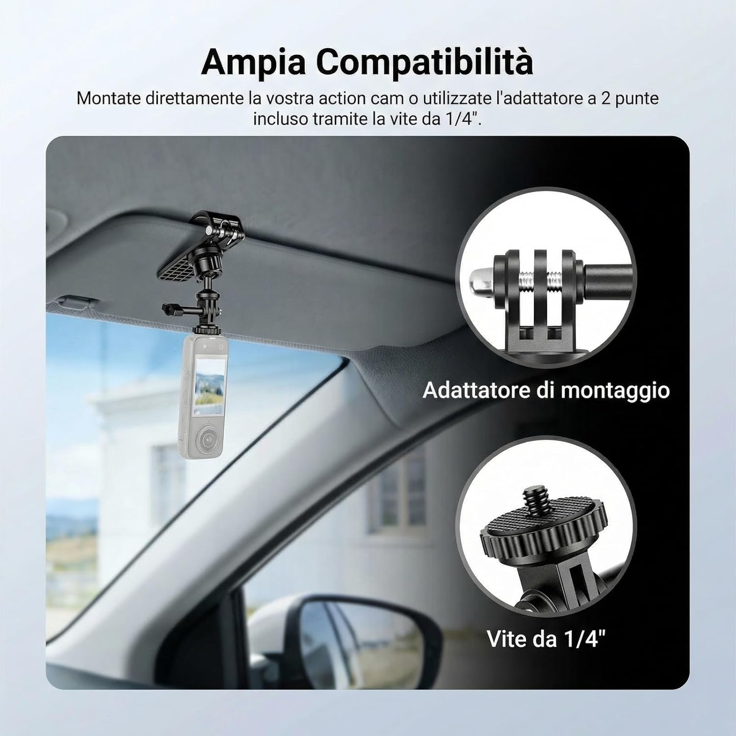 Thumbnail 2 de NEEWER BASICS AC055 Supporto per aletta parasole auto con testa sferica 360° per action cam e vlogging