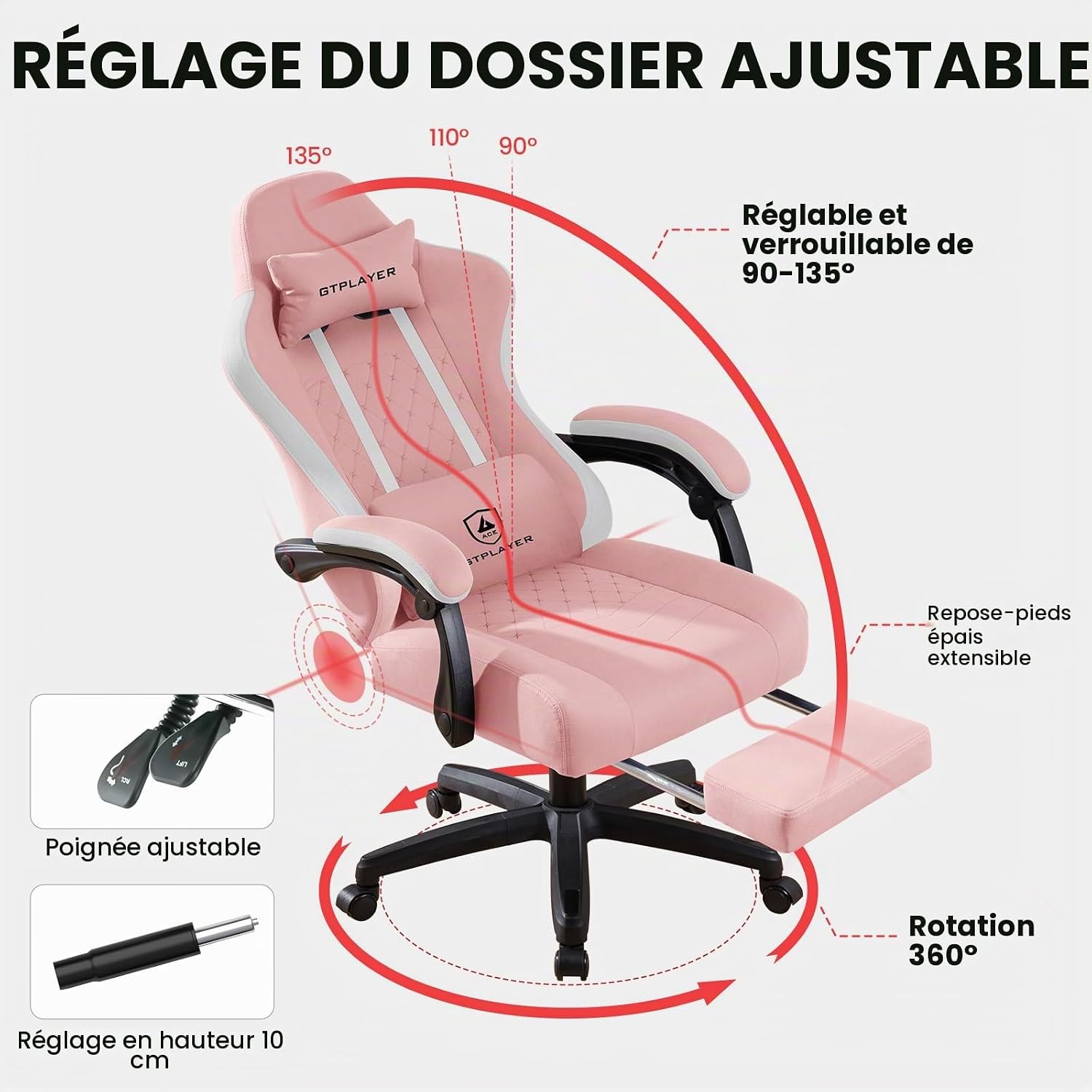 Detalle de GTPLAYER L-GTP610 gamingstoel in technische stof met pocketveren en voetensteun