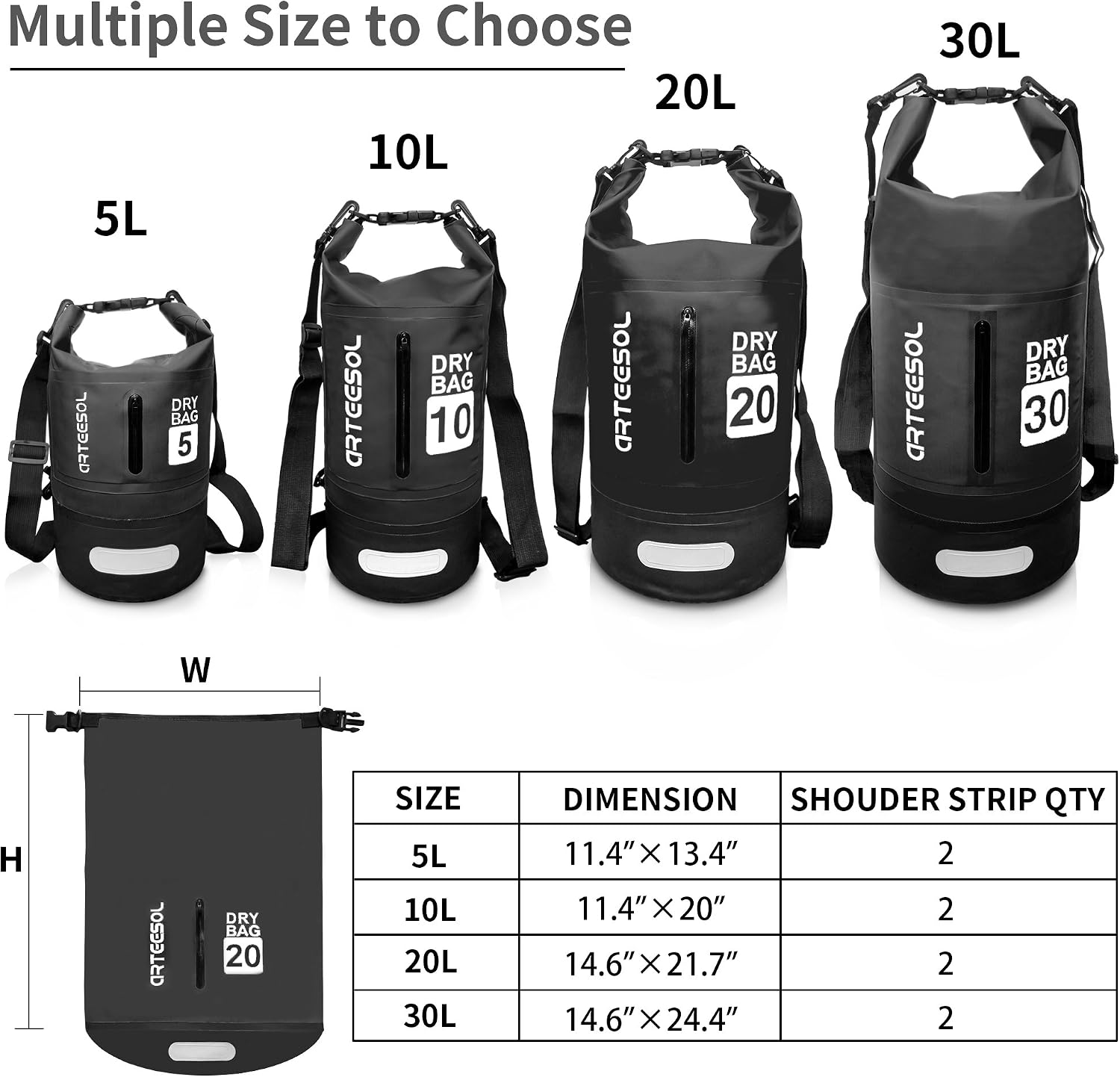 Detalle 2 de Blackace arteesol Dry Bag impermeabile 5L–30L con cinghia regolabile: protezione leggera e versatile per mare e outdoor