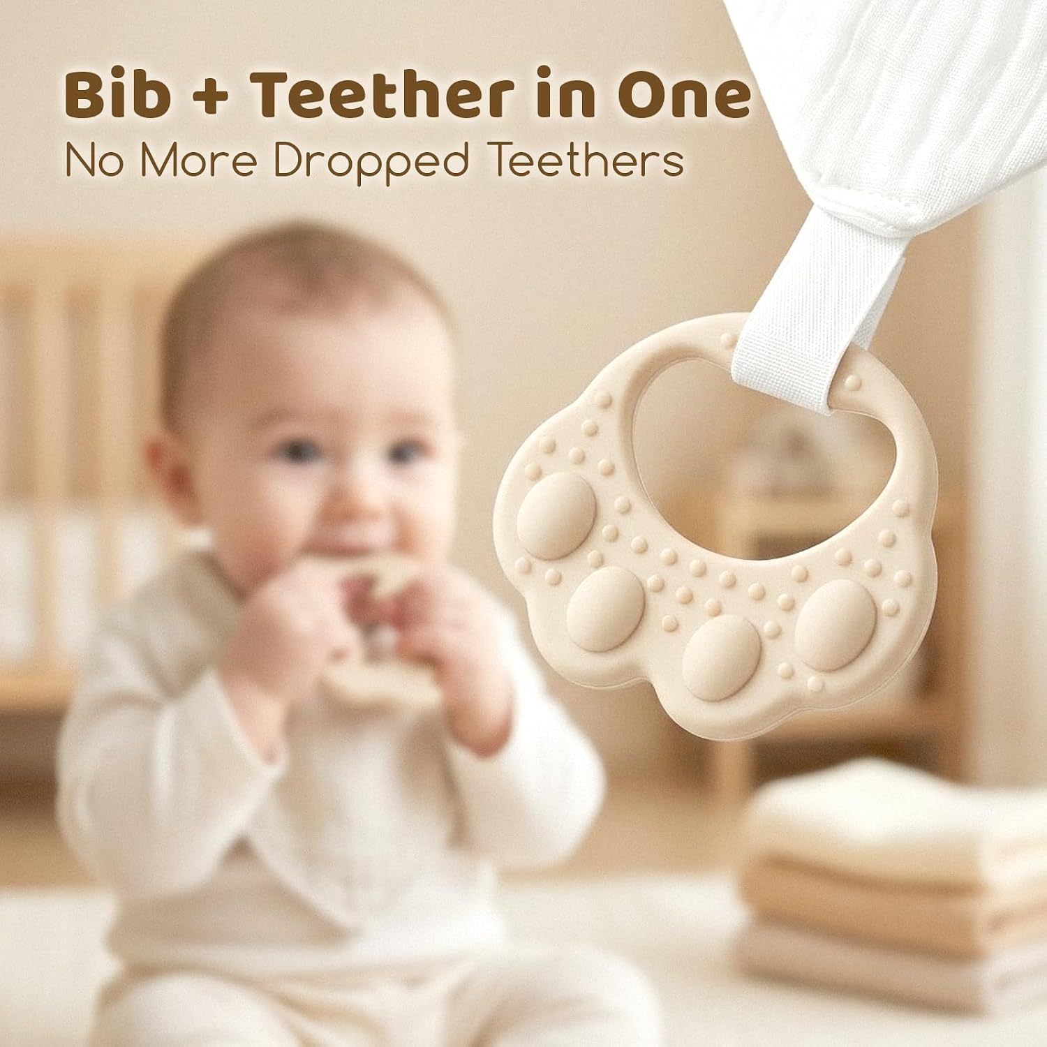 Detalle 2 de COOROBIN 8-Pack Muslin Baby Bibs with 2 Teethers, Adjustable 100% Cotton
