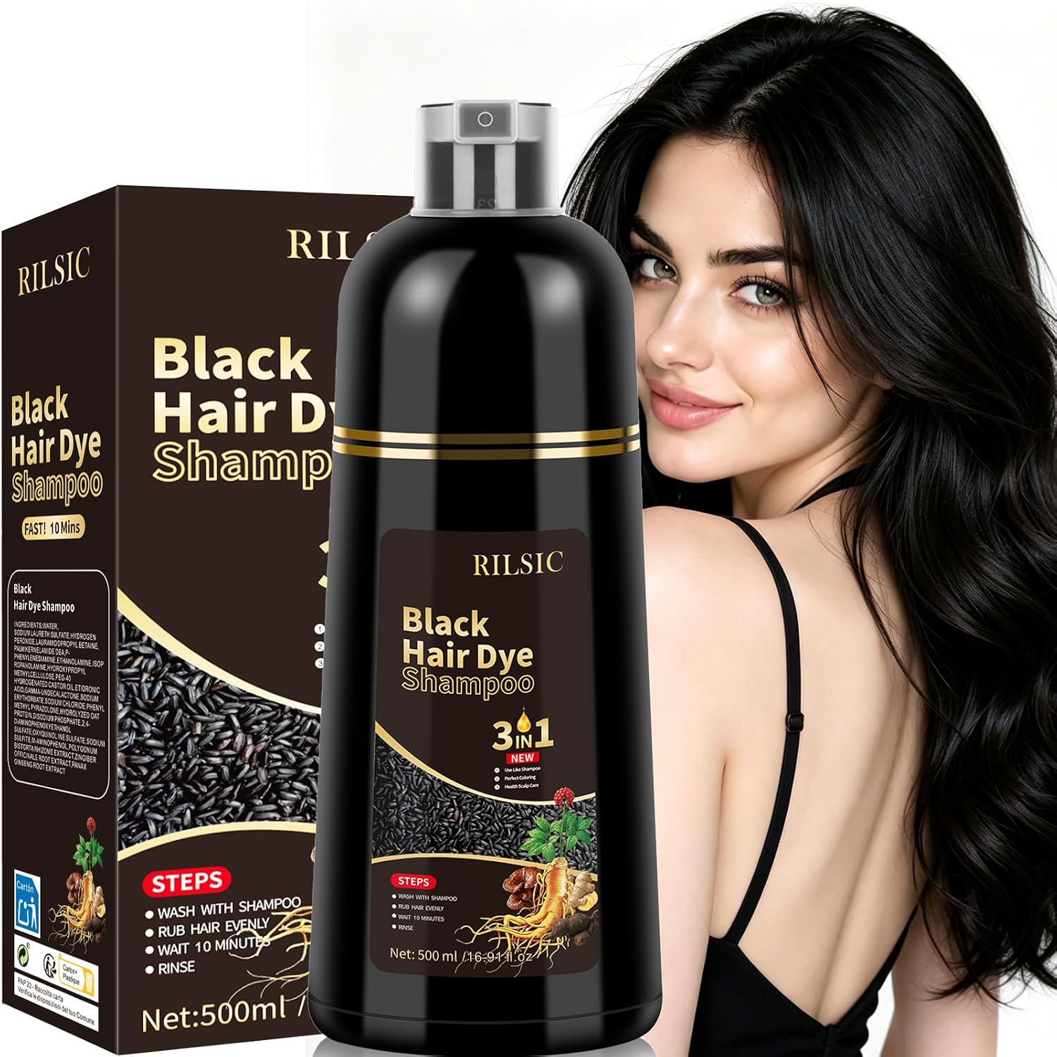 Detalle de GFEUGS Haarfarbe Haarfärbeshampoo 500 ml Schwarz
