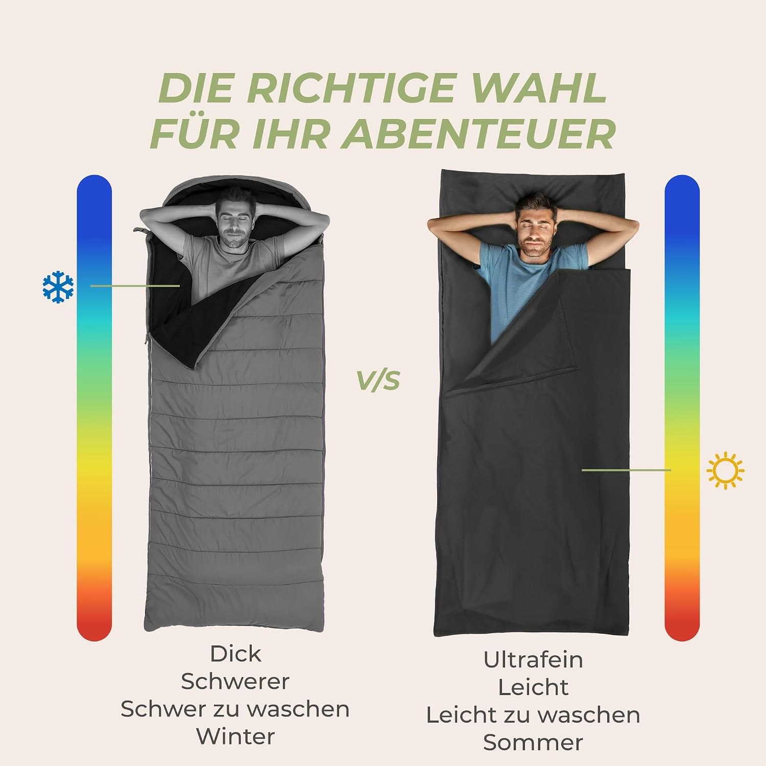 Thumbnail 5 de ZENACROSS Hüttenschlafsack Ultraleicht Mikrofaser – Schlafsack-Inlett mit integriertem Kissenfach (Sommer)