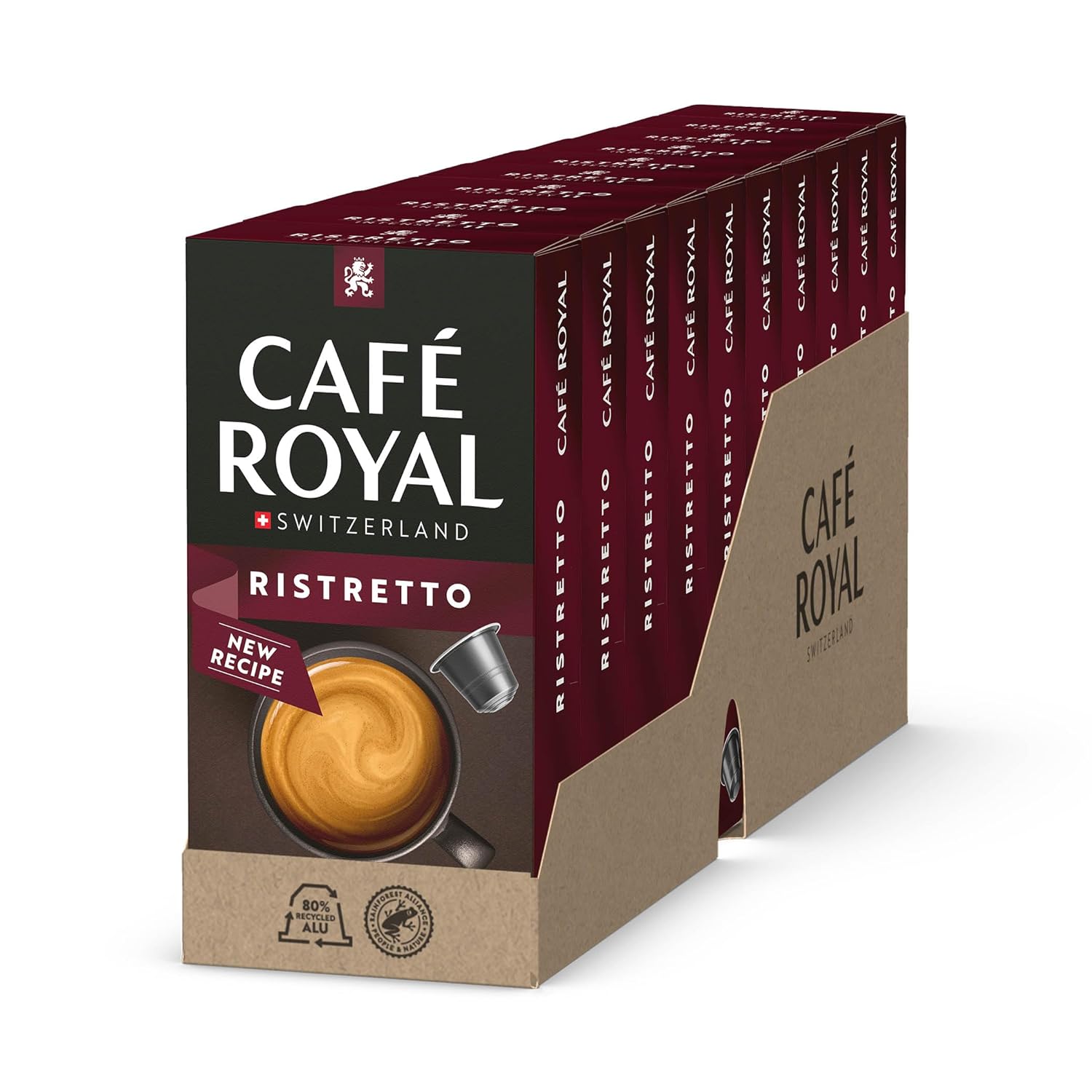 Detalle de Café Royal Ristretto – Nespresso-kompatible Kaffeekapseln, 100% Arabica, Intensität 11/12, Rainforest Alliance, 100 Kapseln