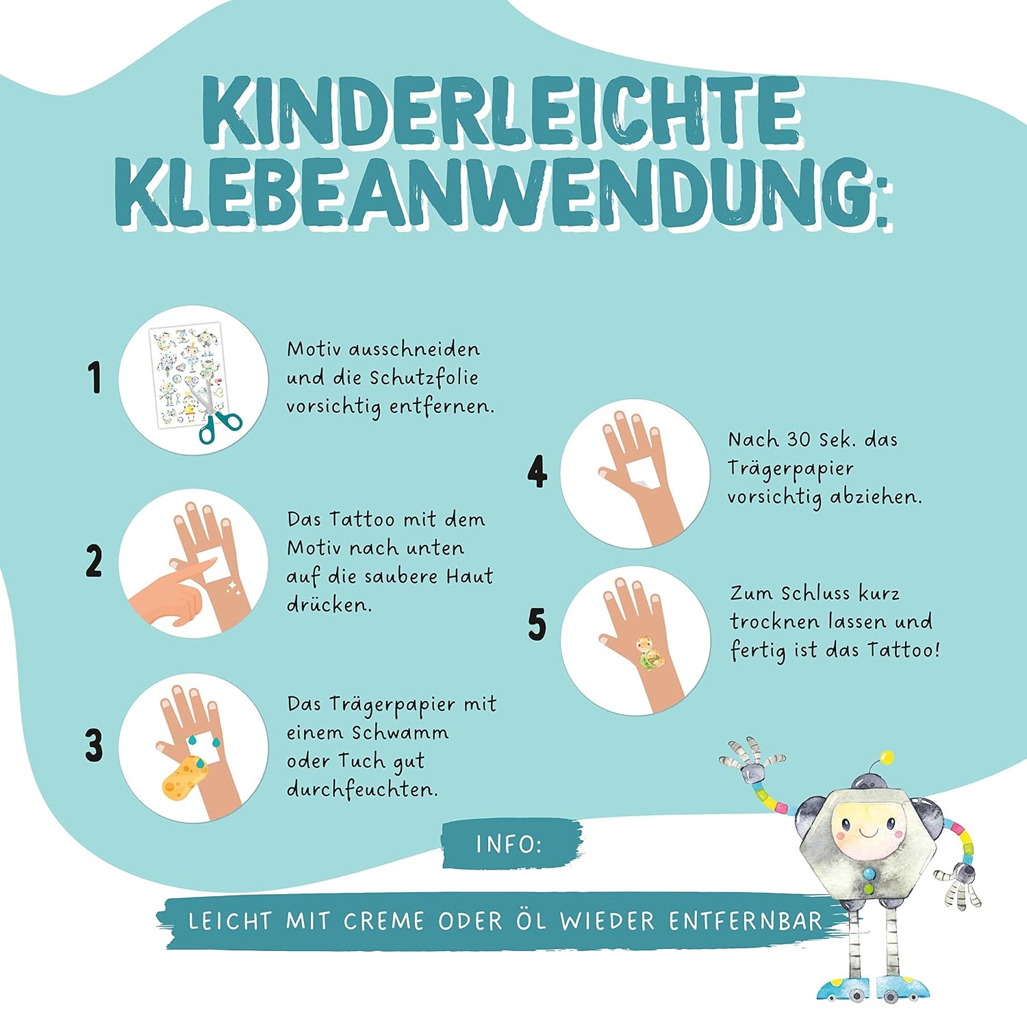 Detalle de Papierdrachen 100 besonders hautfreundliche Kindertattoos – Tattoos Roboter und Monster (Set 30)