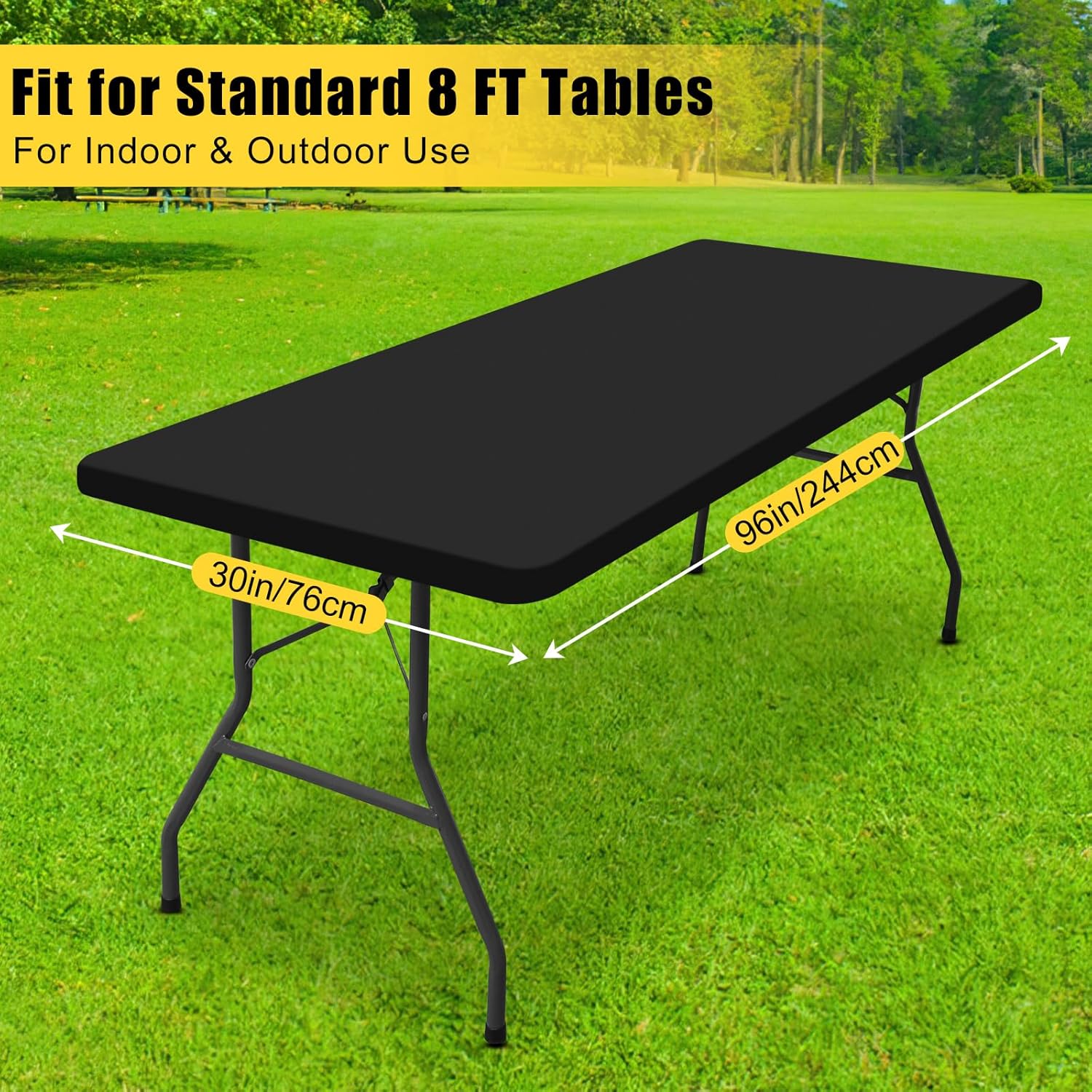 Thumbnail 6 de Smiry Rectangle Tablecloth (Elastic Fitted, Flannel-Backed Vinyl) for 8ft Folding Tables, Black 30"x96