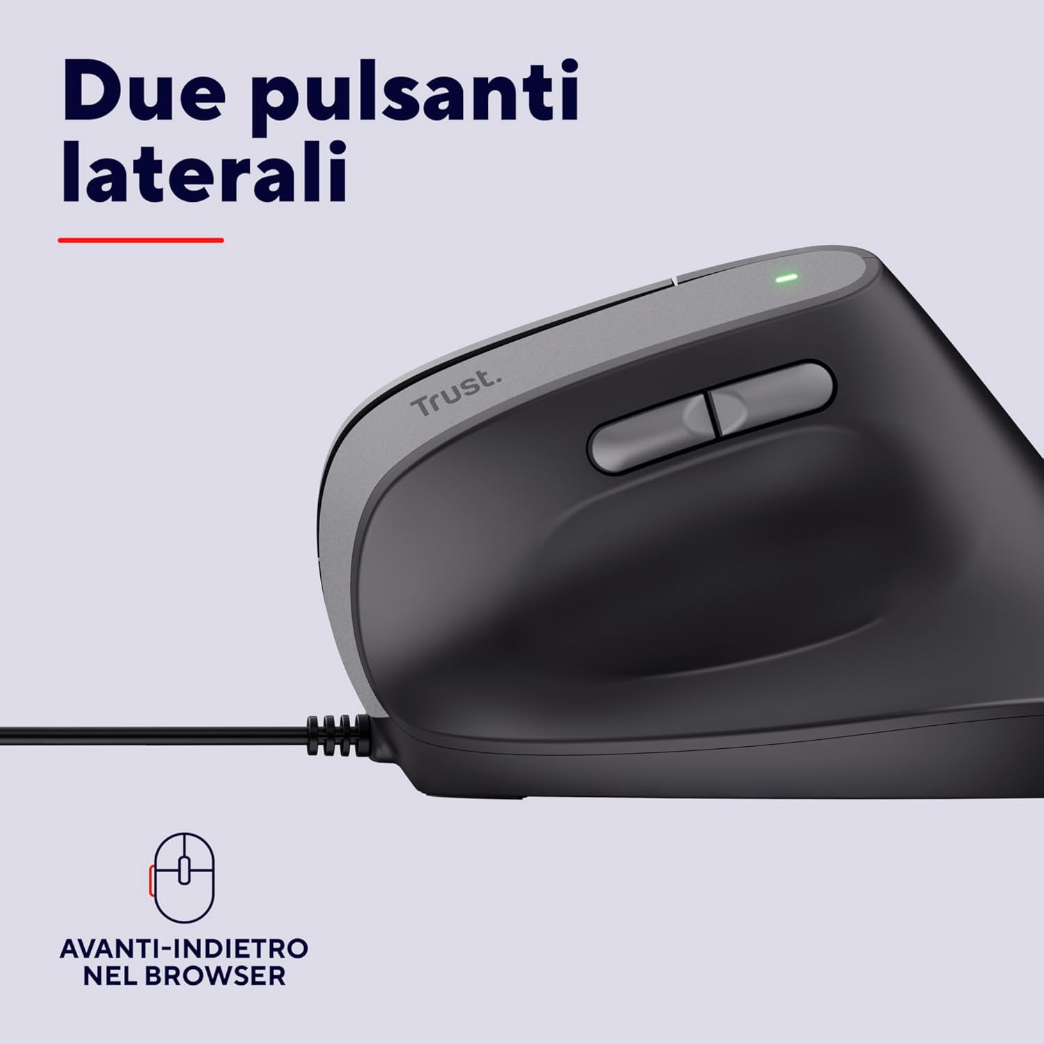 Thumbnail 4 de Trust Yuno mouse ergonomico verticale cablato per destrorsi con cavo USB 1,5 m e DPI regolabili 800-2400