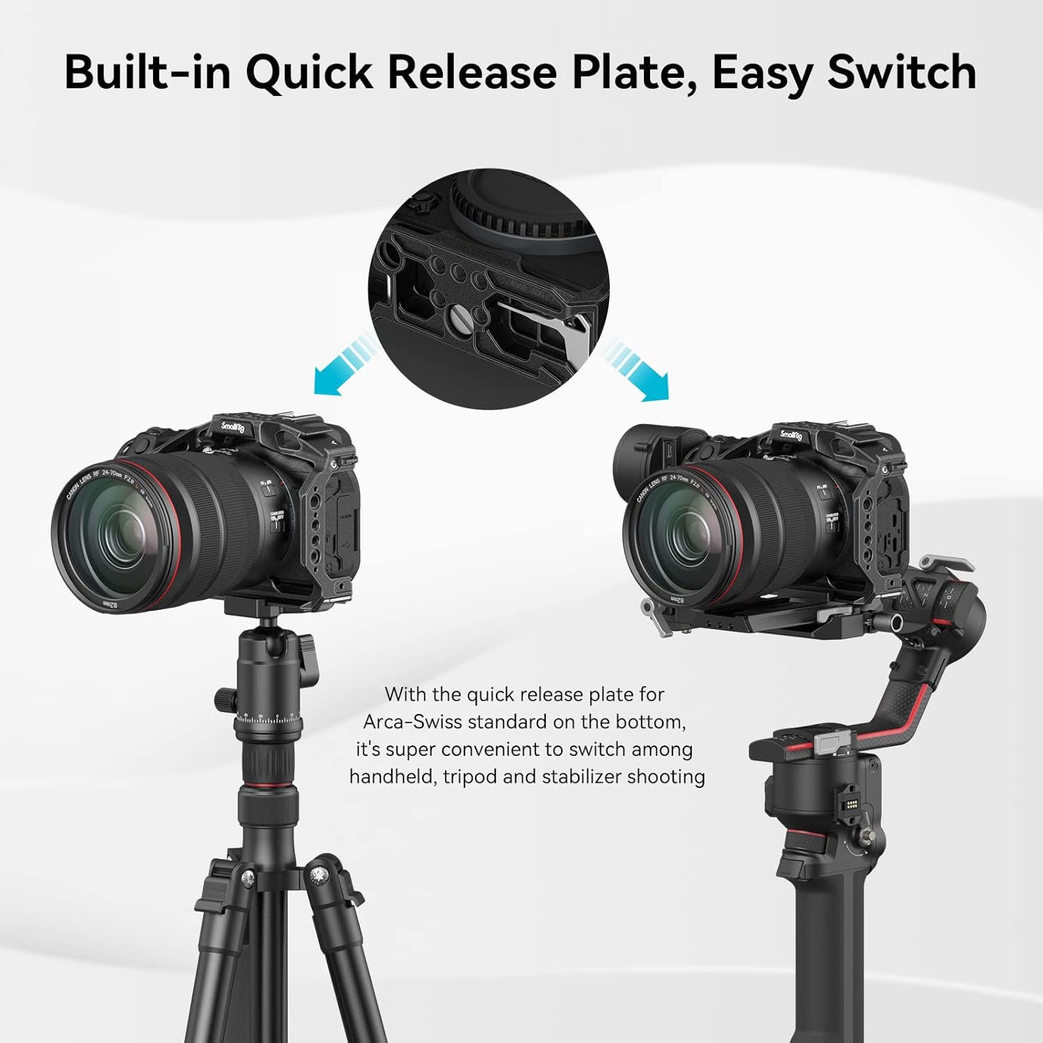 Detalle de SmallRig R7 Cage with Built-in Quick Release Plate for Arca Standard - a practical rig for Canon R7