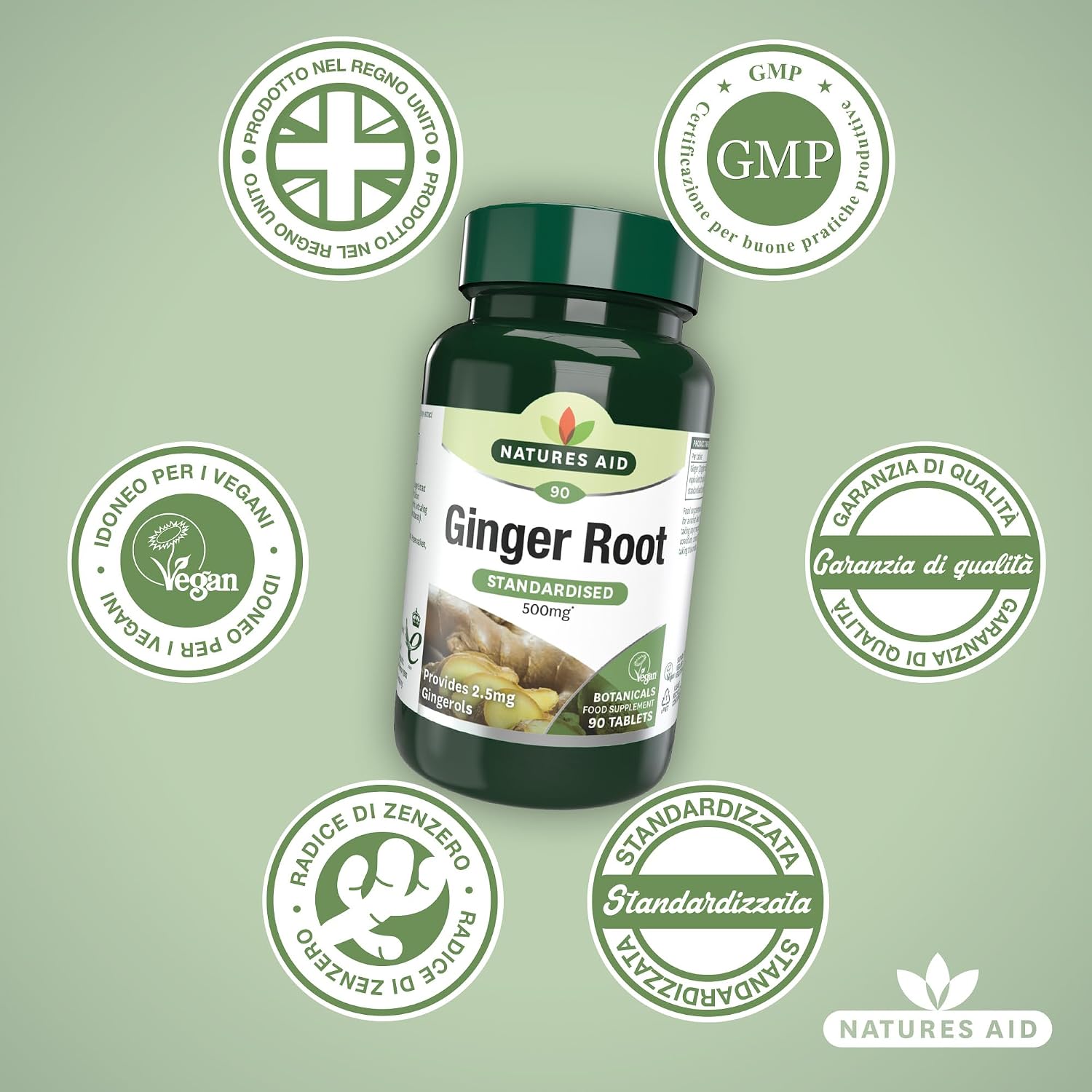 Thumbnail 3 de Natures Aid Racine de gingembre 500 mg – 90 comprimés végétaux (complément alimentaire, Vegan Society)