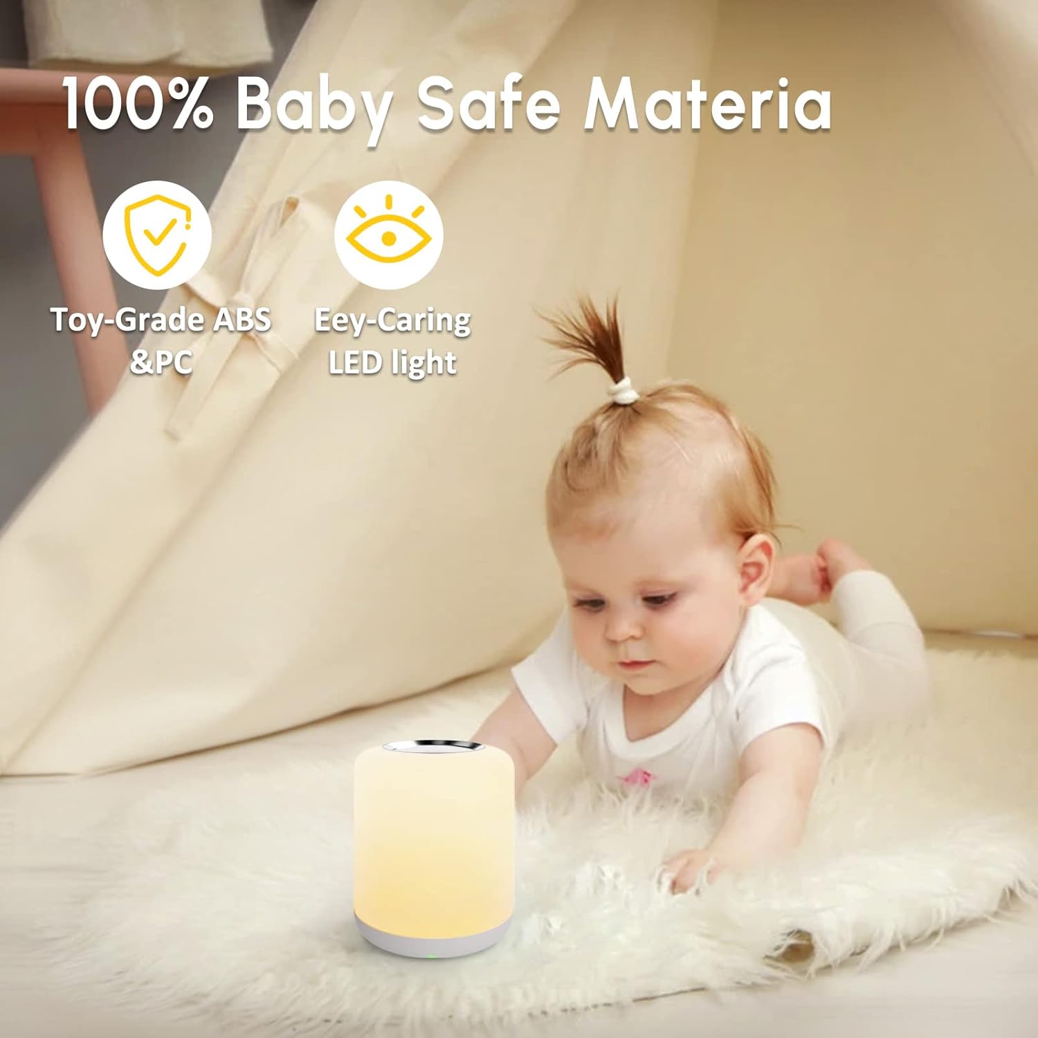 Detalle 2 de SOLIDEE Nachttischlampe Touch Dimmbar mit RGB, Warmweiß/Kaltweiß, 1‑Stunden-Timer und USB-Aufladung