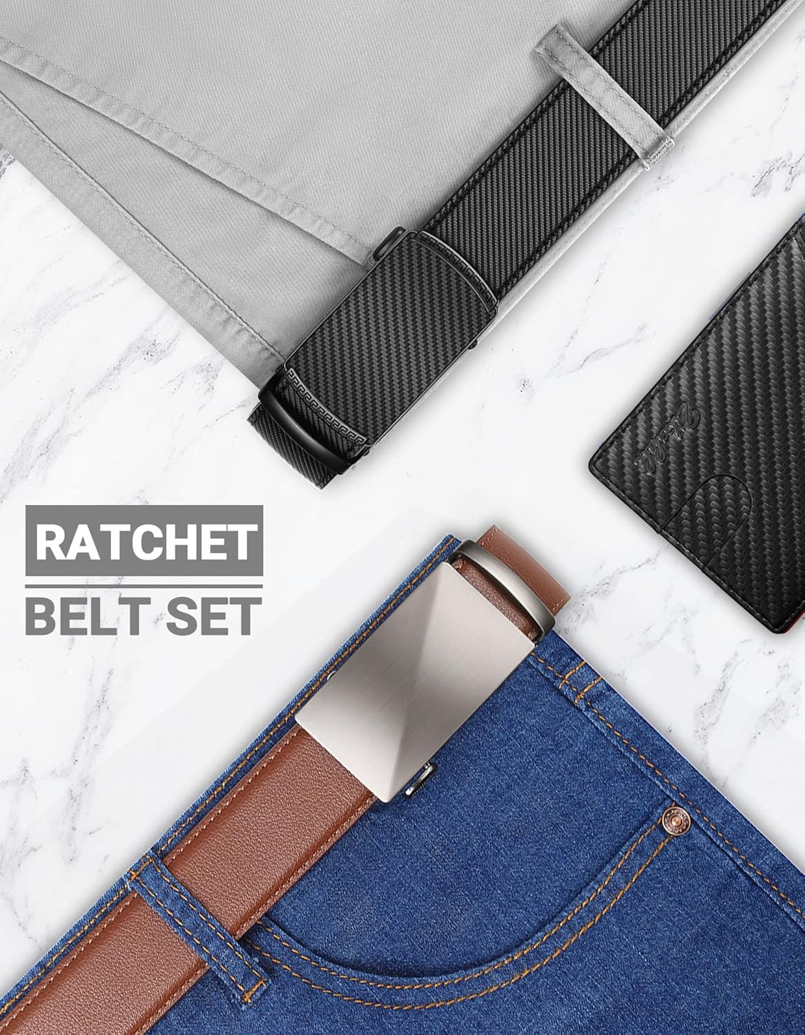 Thumbnail 1 de Zitahli Men’s Ratchet Belt (2-Pack) Leather Belts with Trim-to-Fit Buckles