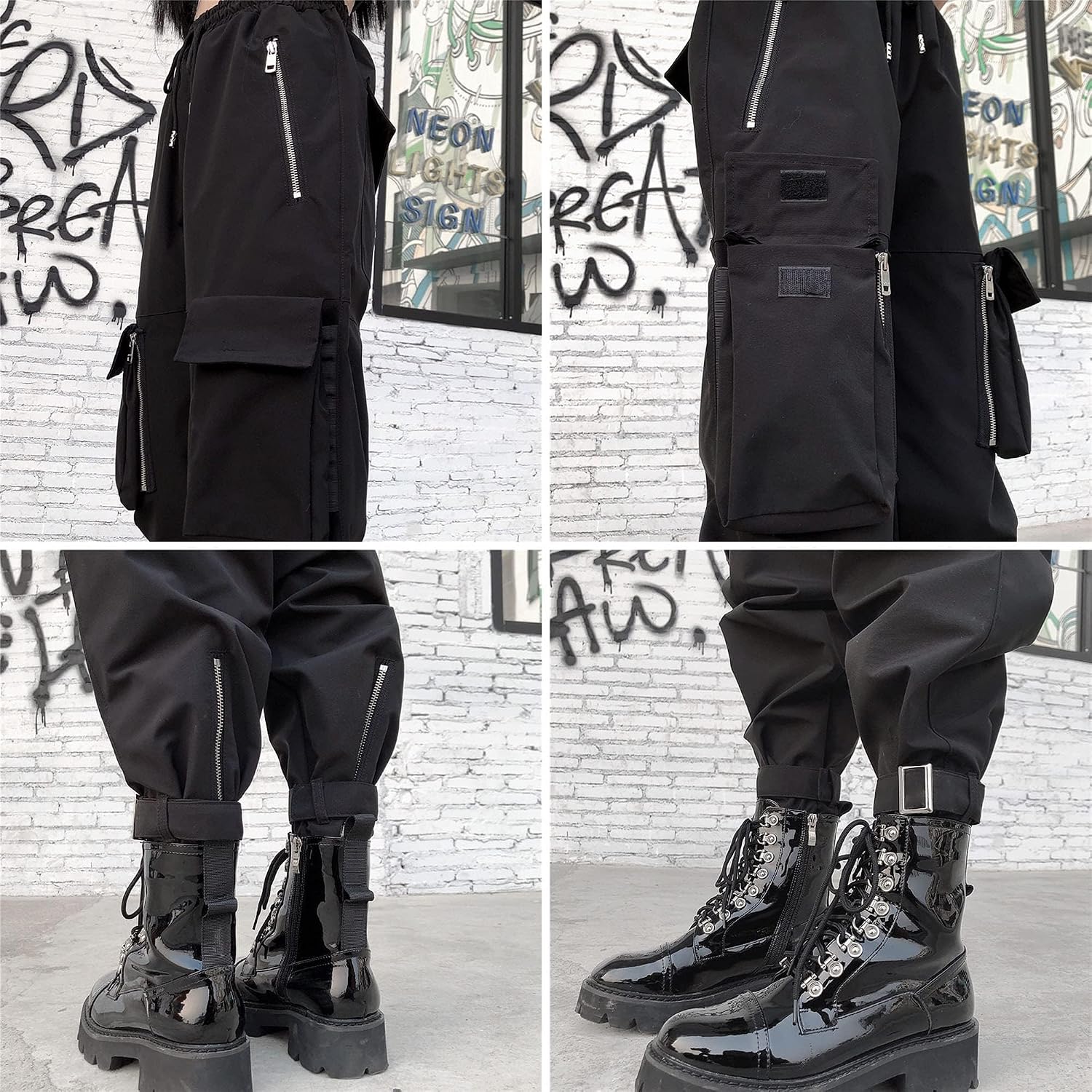 Thumbnail 6 de MEINVQIAOTI Black Cargo Pants for Women with Chains, Pockets and Zippers