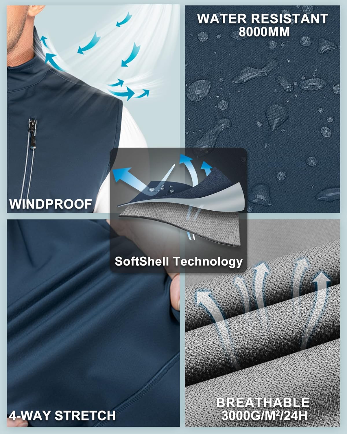 Detalle de 33,000ft Leichte Softshell-Weste für Herren – Wasserdicht, winddicht, atmungsaktiv