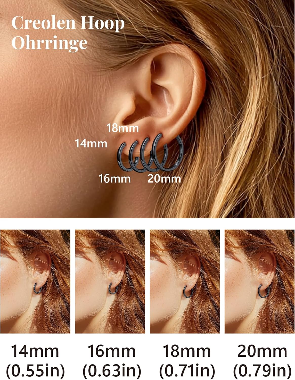 Thumbnail 4 de Silvora Kleine Creolen aus 925 Sterling Silber – Huggie/Hoop in 6–20 mm (Silber/Schwarz/Rosegold)