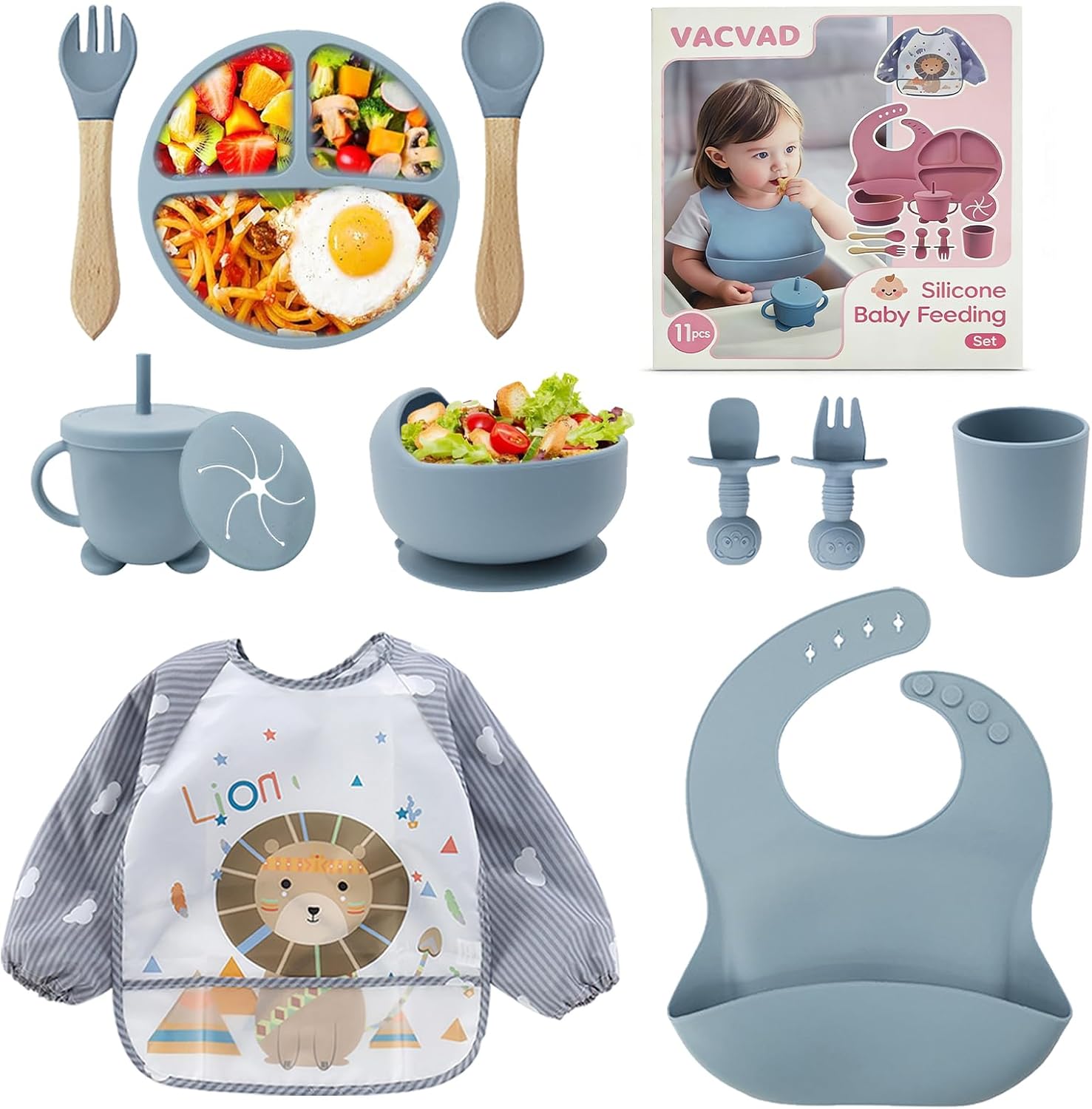 Detalle de Baby Weaning Set, 11PCS Silicone Baby Tableware with Suction Cup - Blue