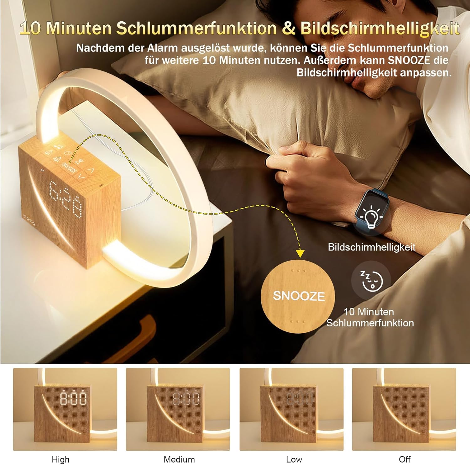 Thumbnail 4 de blonbar 10W Nachttischlampe Wake Up Licht mit USB-Ladefunktion