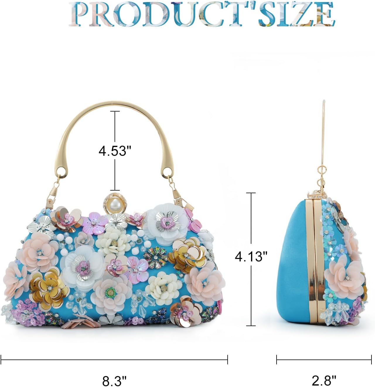 Detalle 2 de Fecialy Blume Kupplung Handtasche 8,3 Zoll Länge