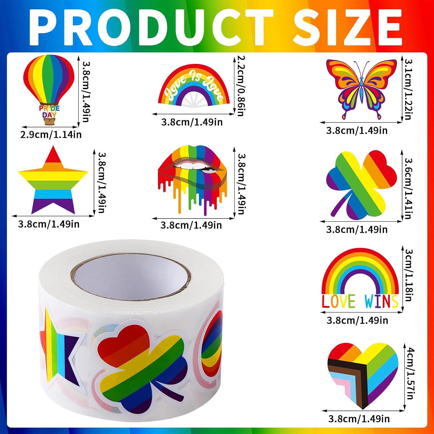 Thumbnail 1 de SANNIX 9847 Pride Stickers, 500-Roll with 8 Rainbow Designs