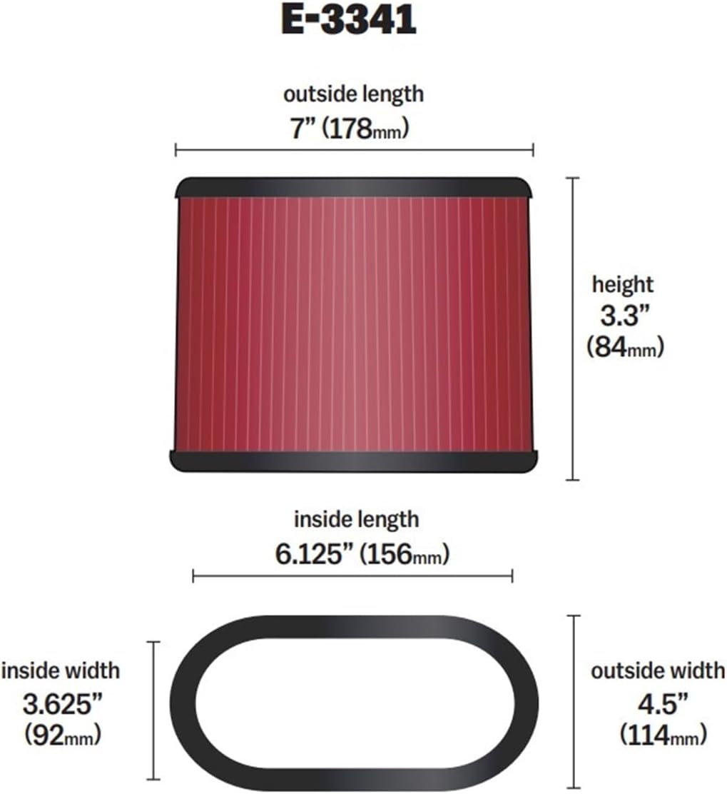 Thumbnail 1 de K&N Filtre de Rechange ovale – 178mm x 114mm, 84mm hauteur (E-3341)
